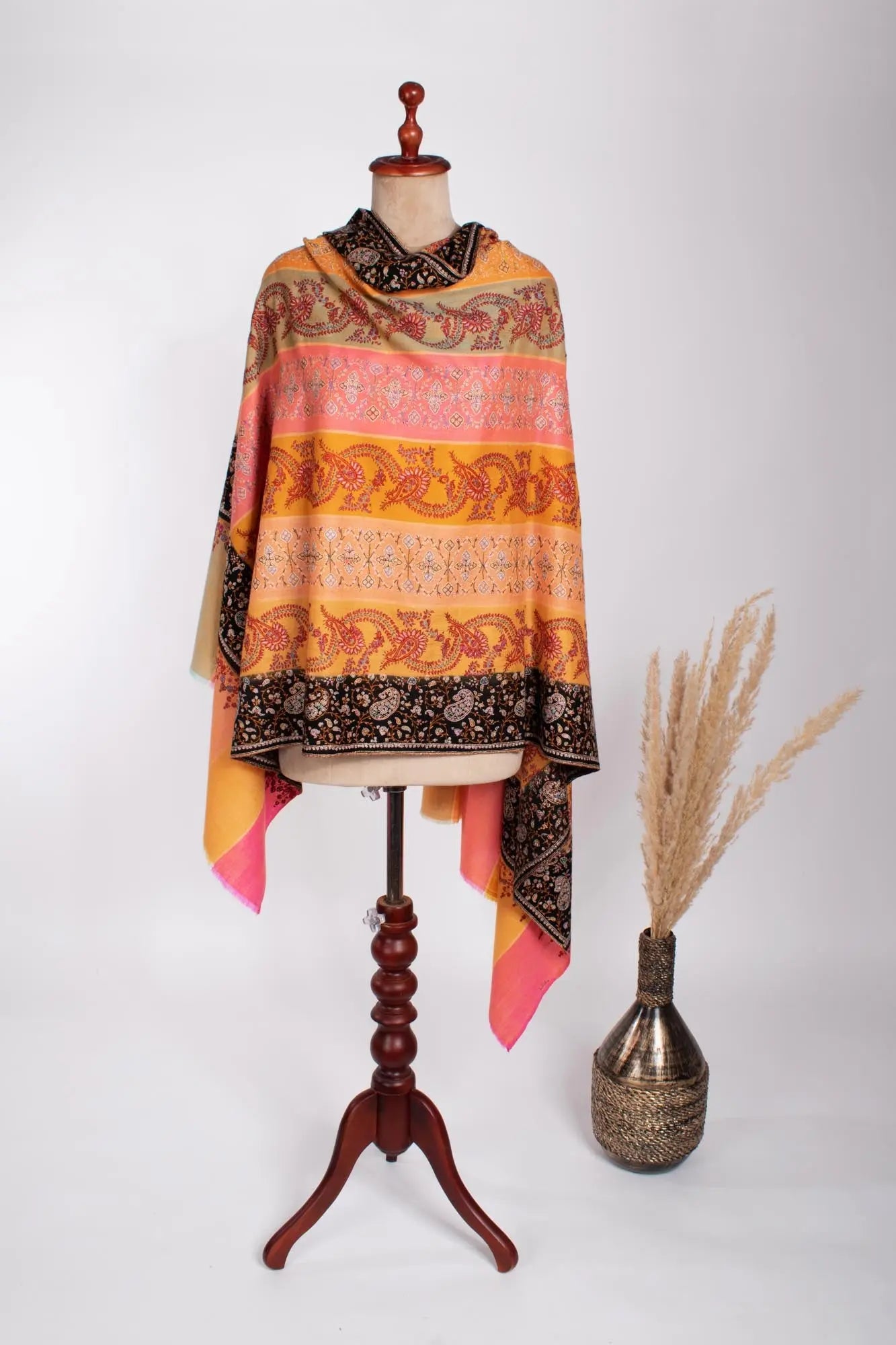 8 Color Stripe Artistic Kashmiri Pashmina - SALTASH Shahkaar