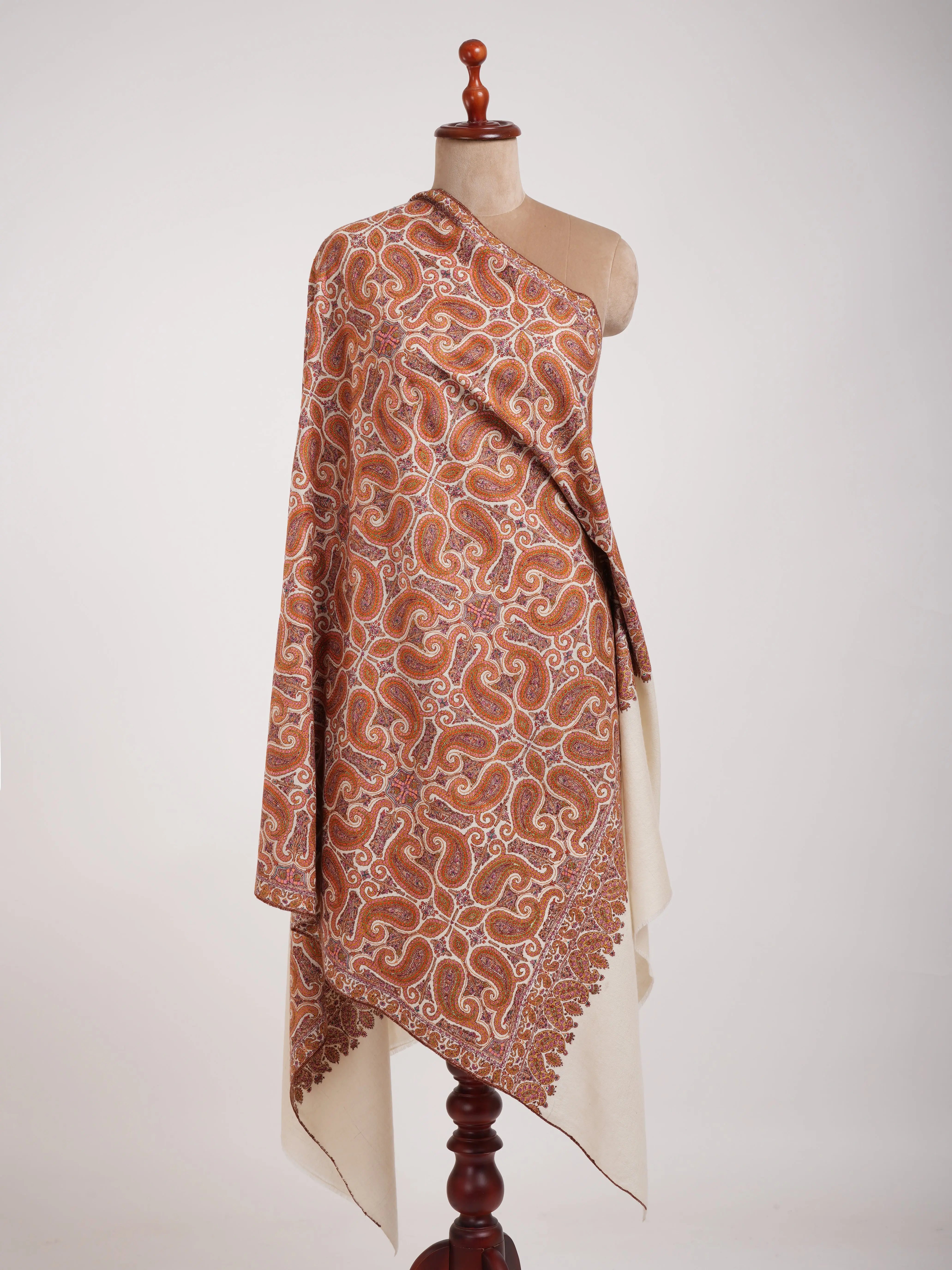 8 Paisleys Hand Embroidered Pashmina Jamavar Shawl Shahkaar