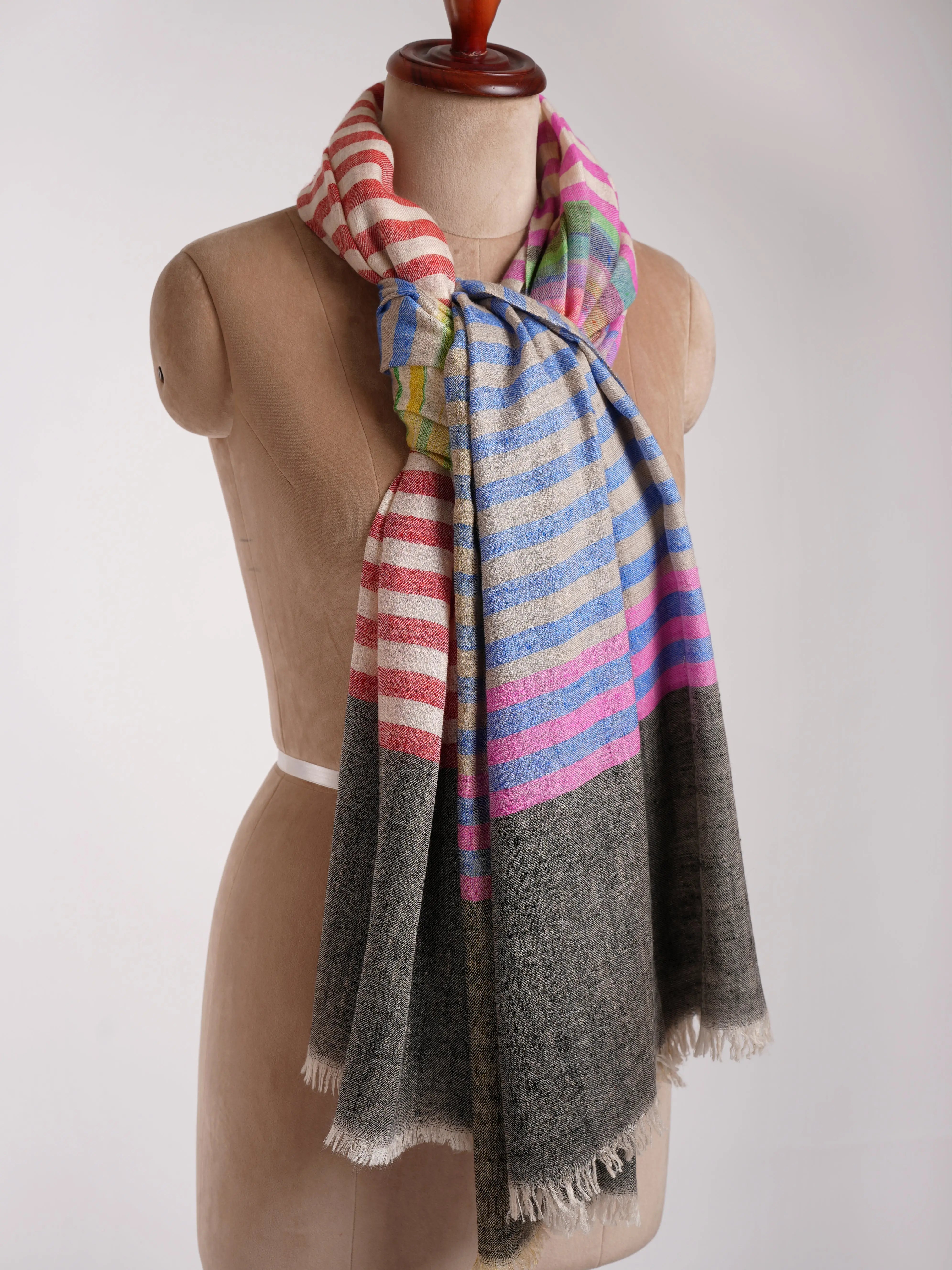 Afroz Multicolor Stripe Artistic Pashmina Shawl Shahkaar