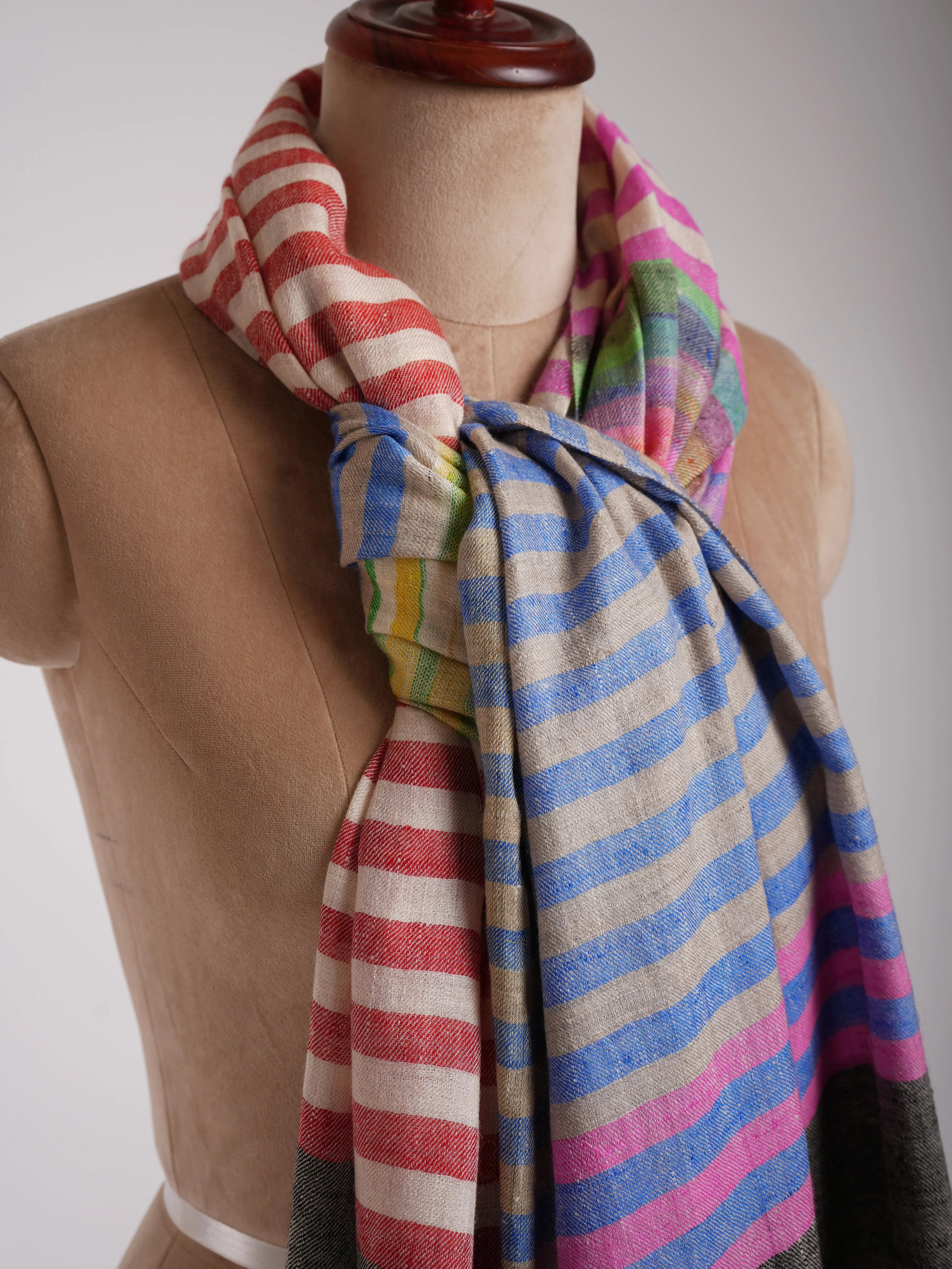 Afroz Multicolor Stripe Artistic Pashmina Shawl Shahkaar