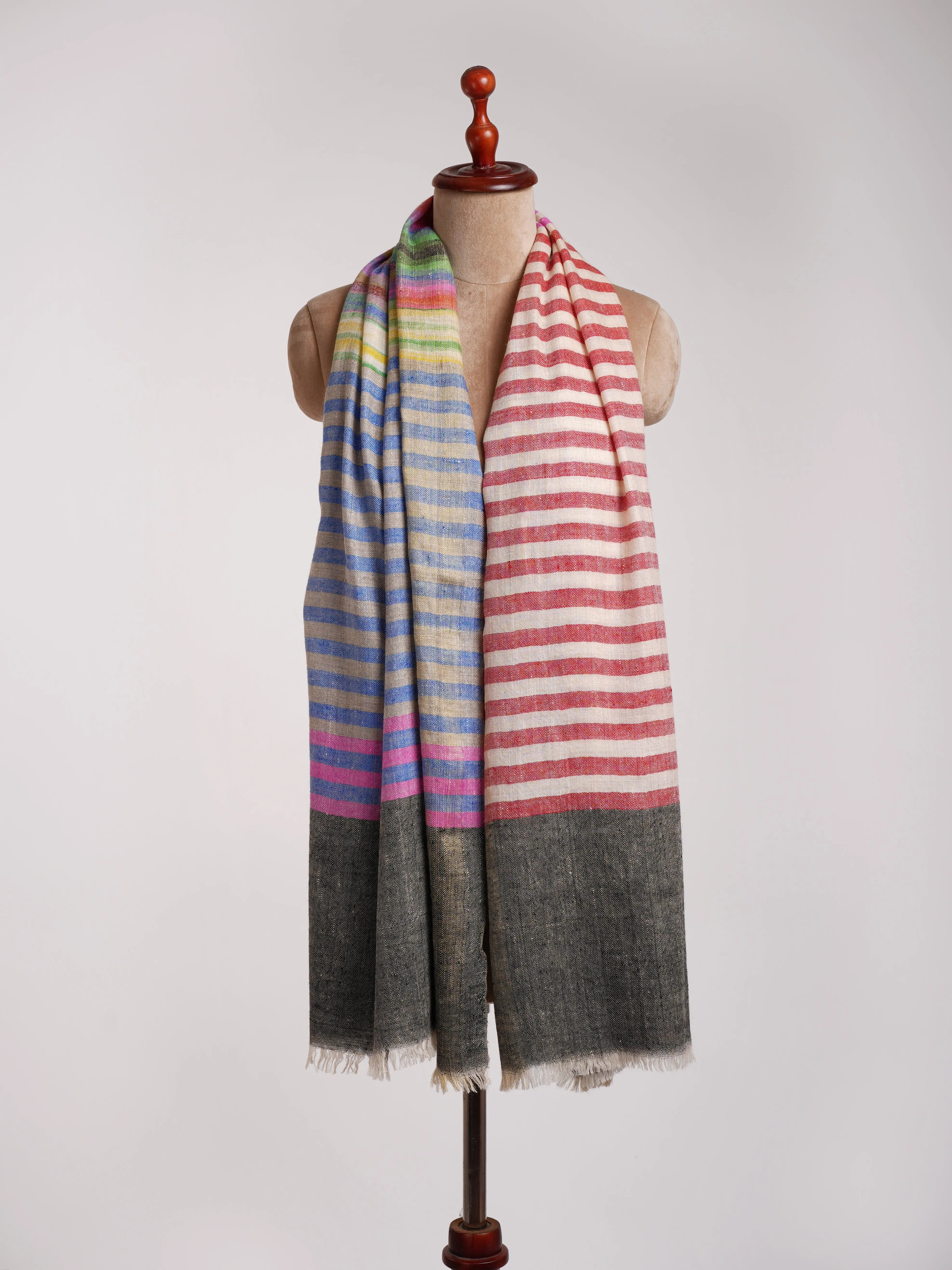 Afroz Multicolor Stripe Artistic Pashmina Shawl Shahkaar