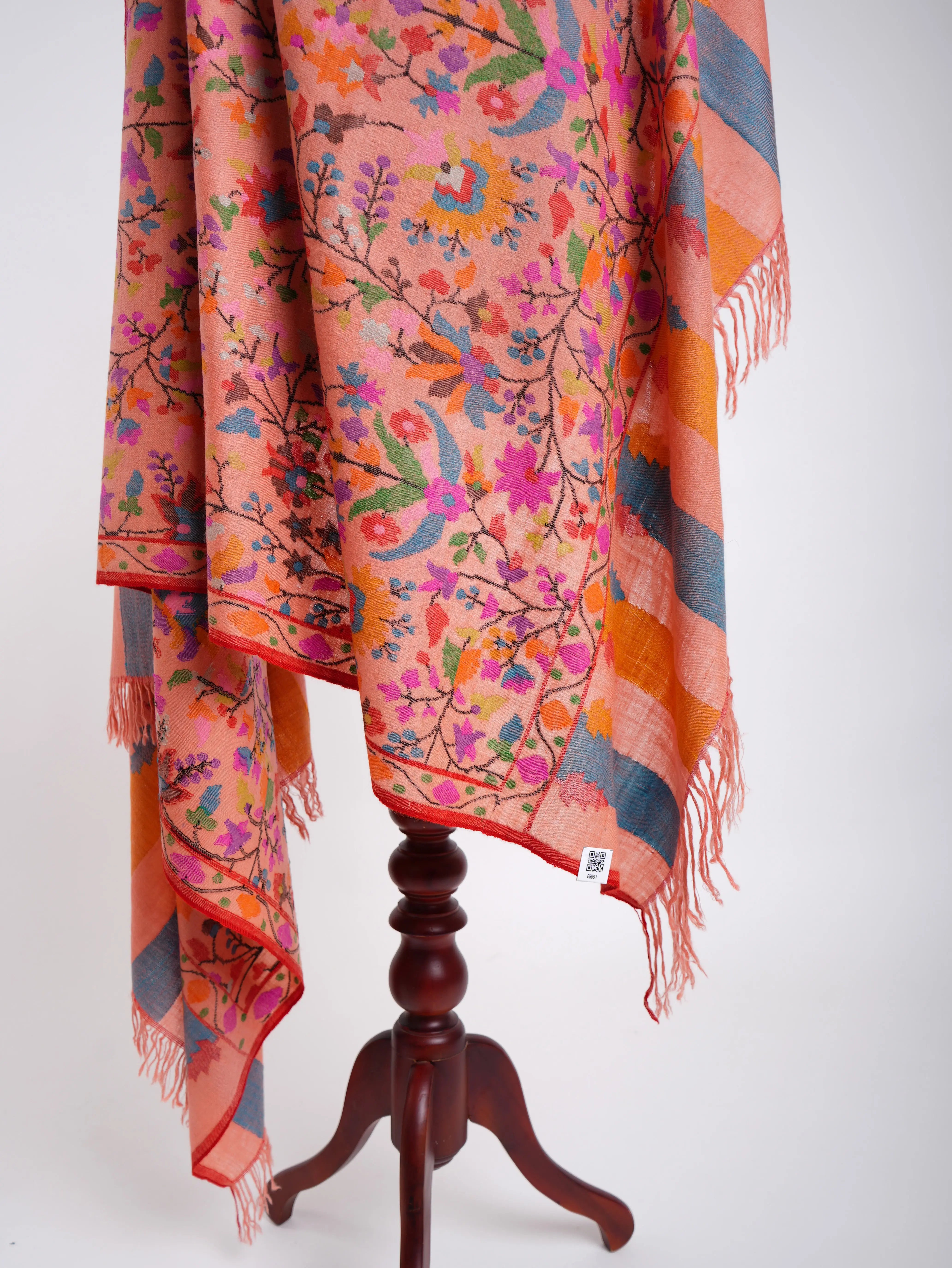 Alluring Peach Kani Weave Cashmere Shawl Shahkaar