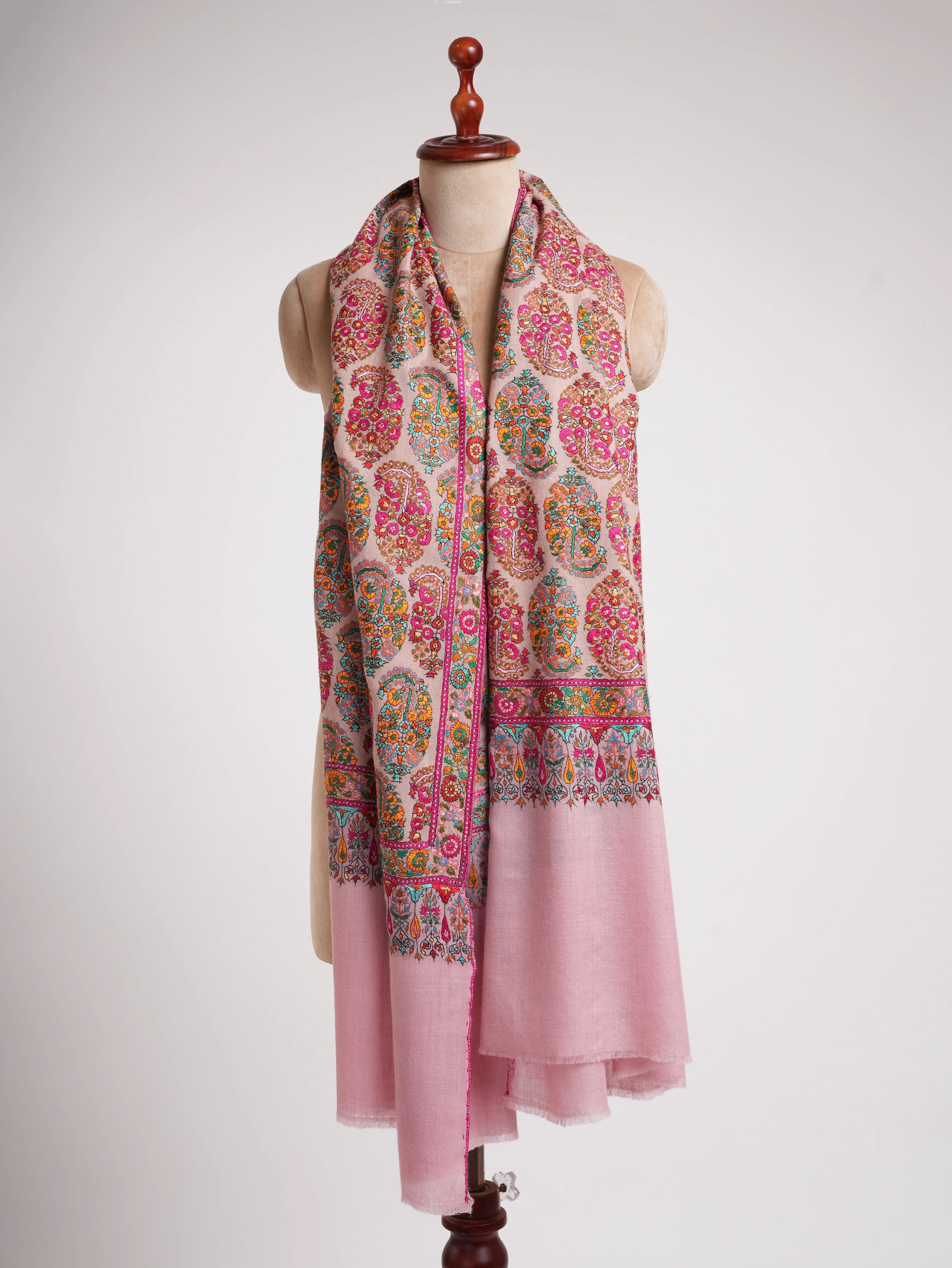 Art Silk Hand Embroidered Crystal Rose Indian Shawl Shahkaar