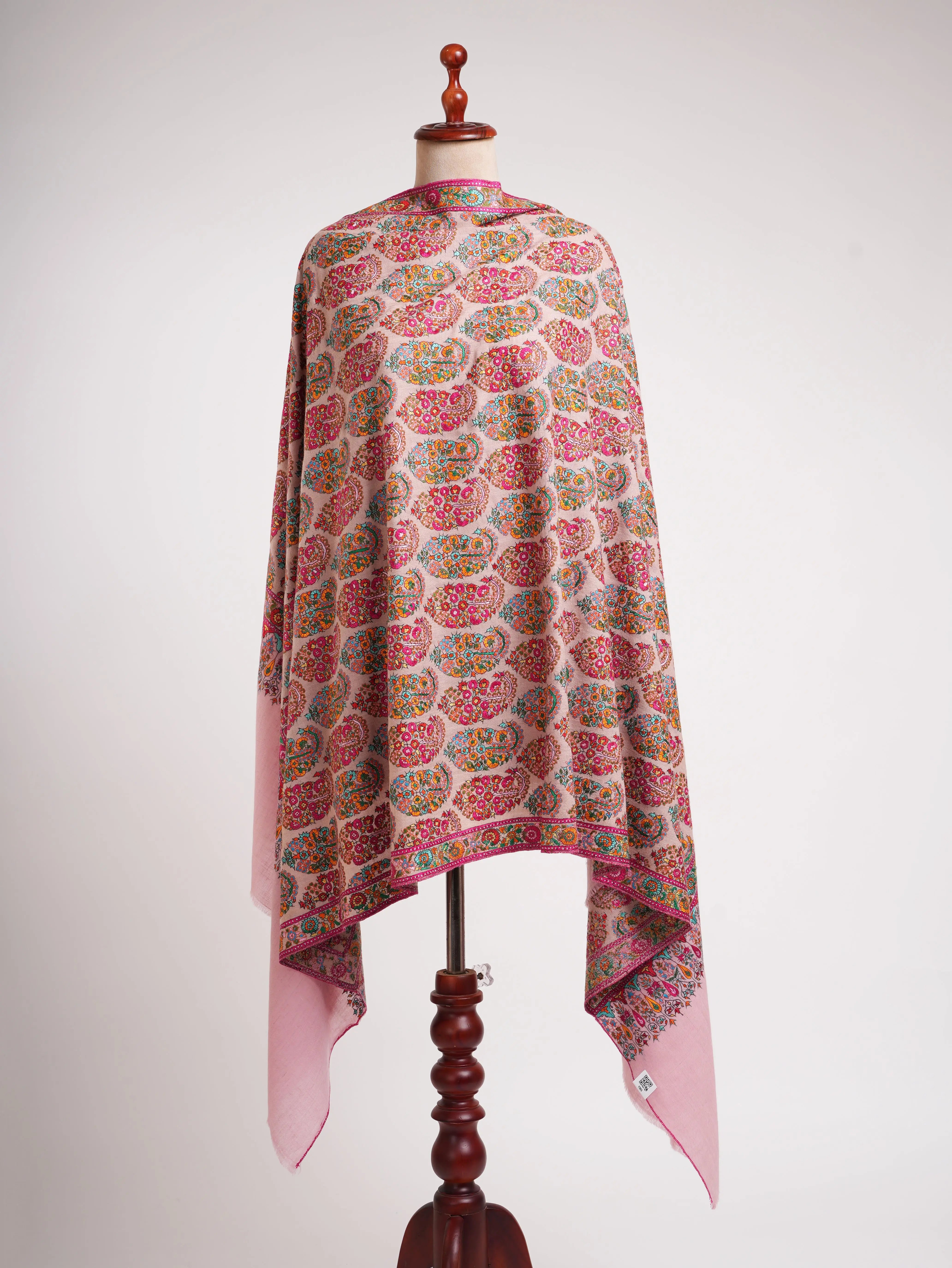 Art Silk Hand Embroidered Crystal Rose Indian Shawl Shahkaar