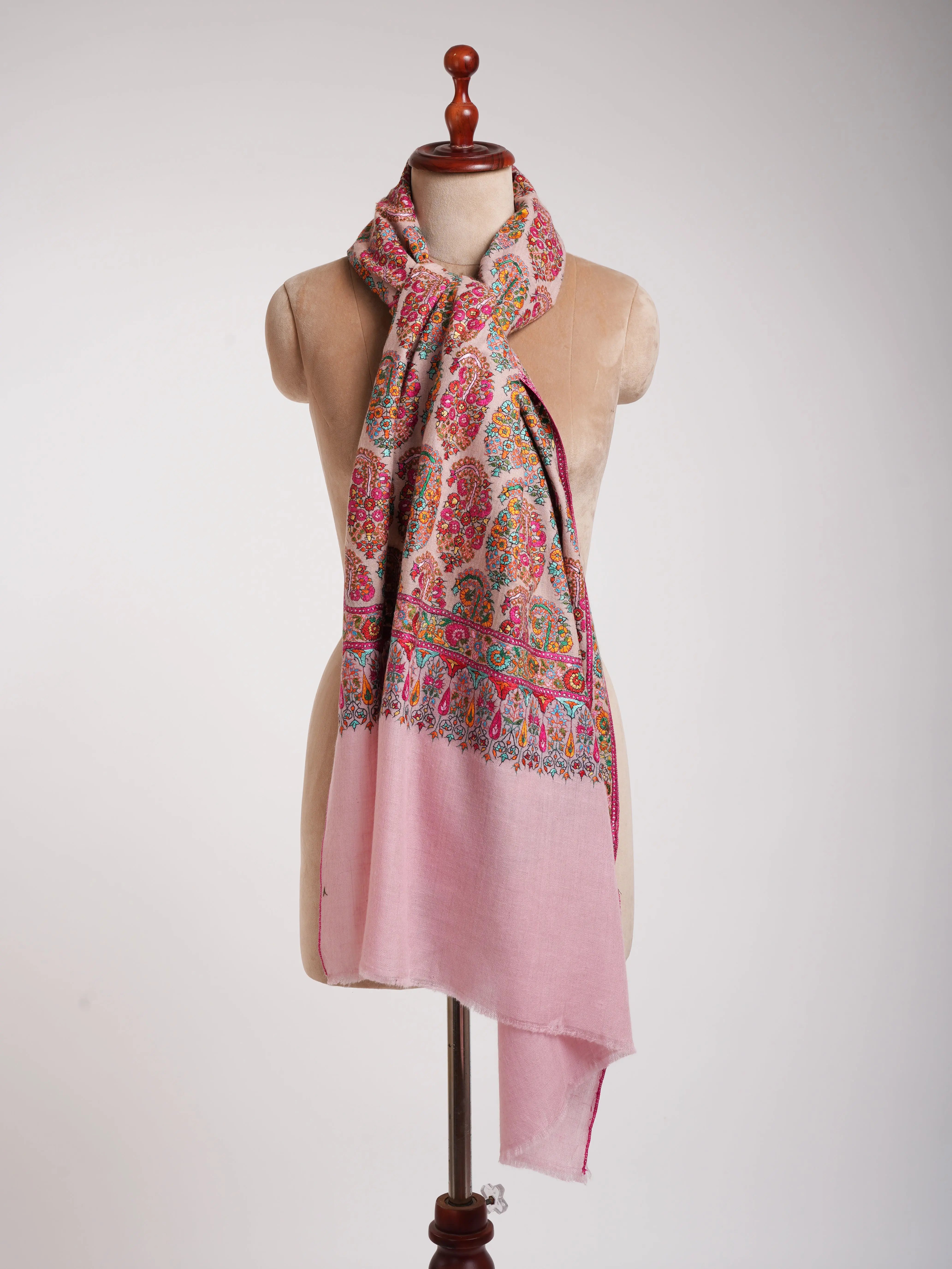 Art Silk Hand Embroidered Crystal Rose Indian Shawl Shahkaar