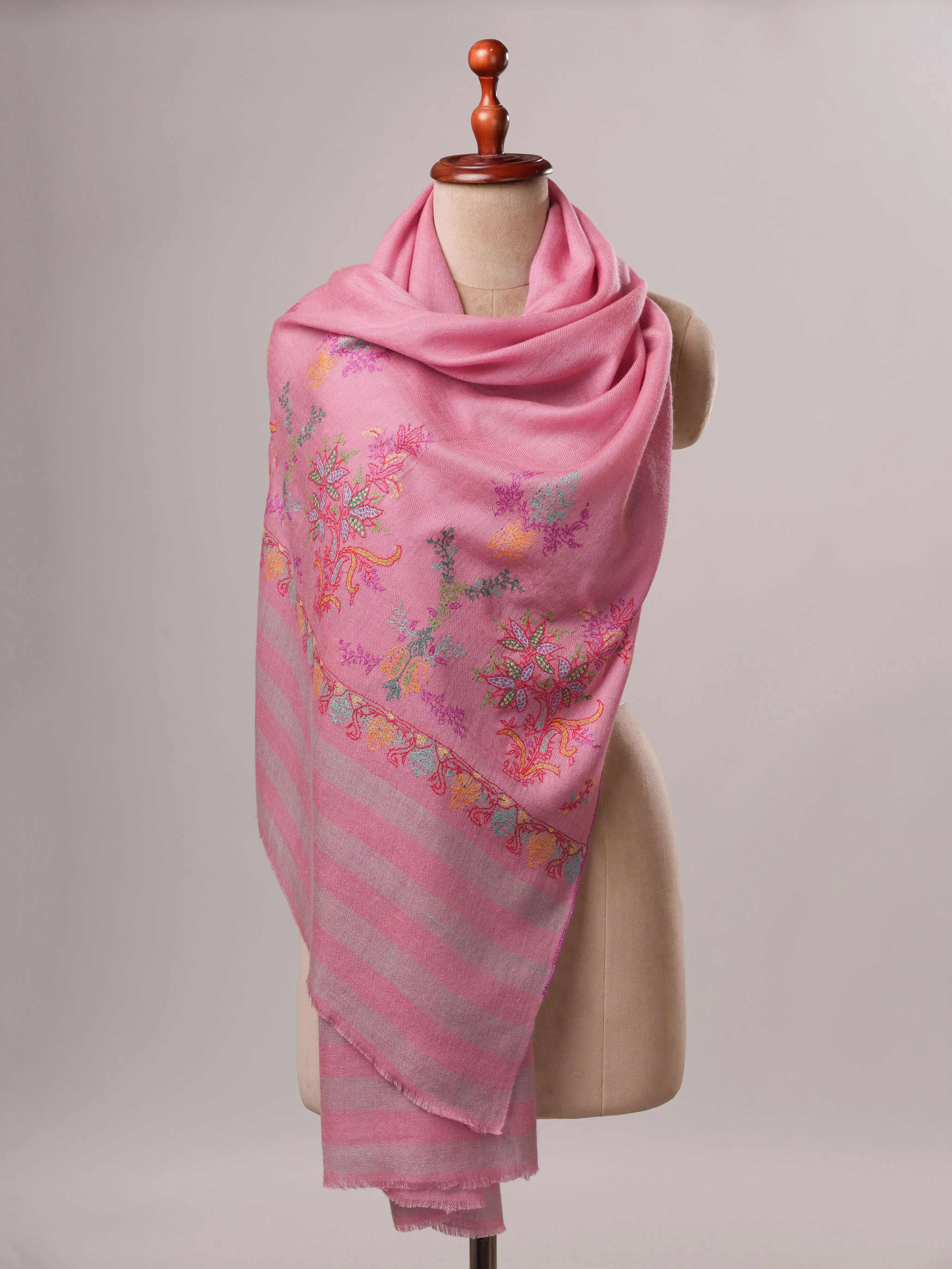 Artisan Crafted Dark Pink Cashmere Wrap with Vibrant Palla Motifs Shahkaar