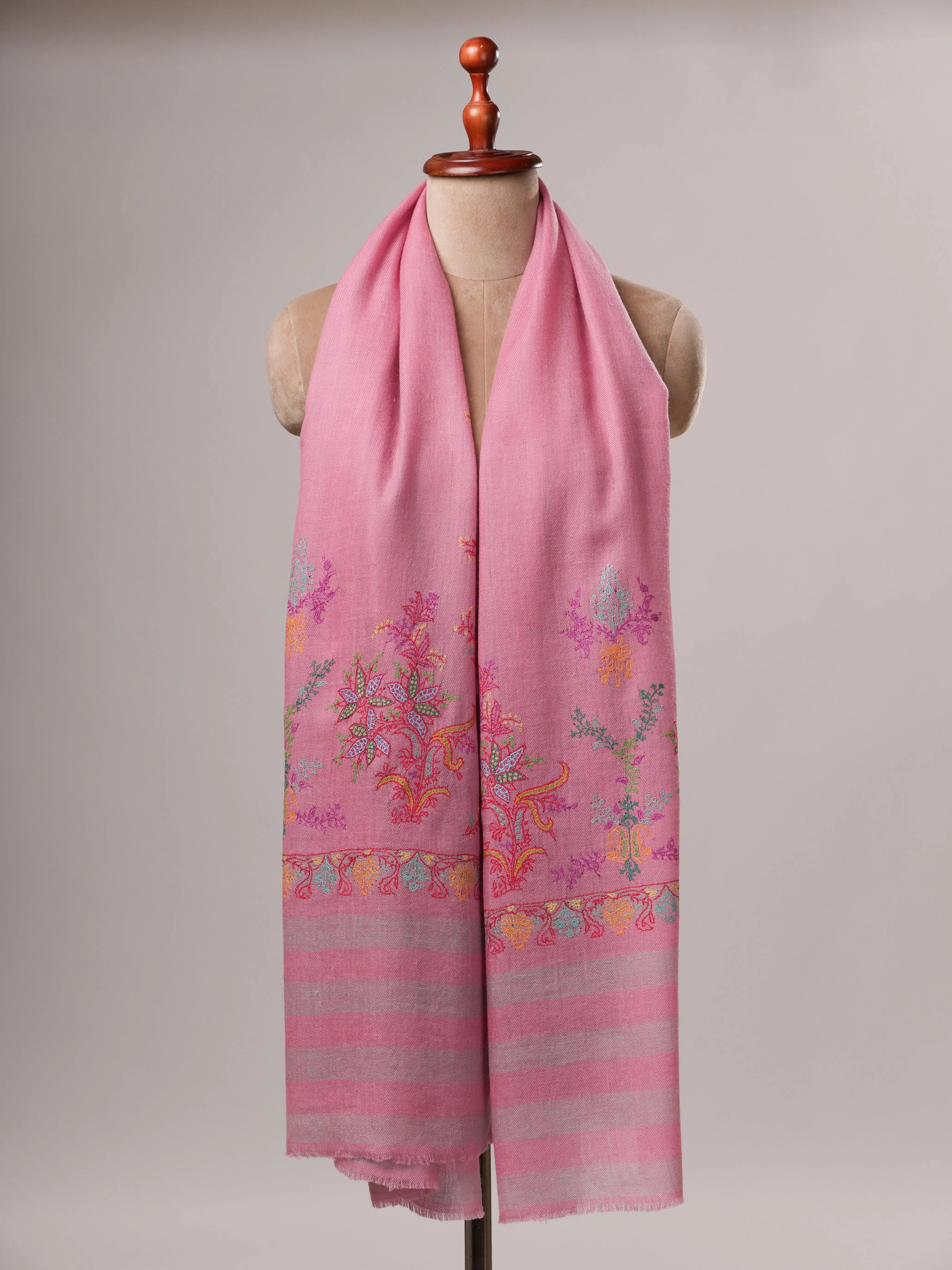 Artisan Crafted Dark Pink Cashmere Wrap with Vibrant Palla Motifs Shahkaar