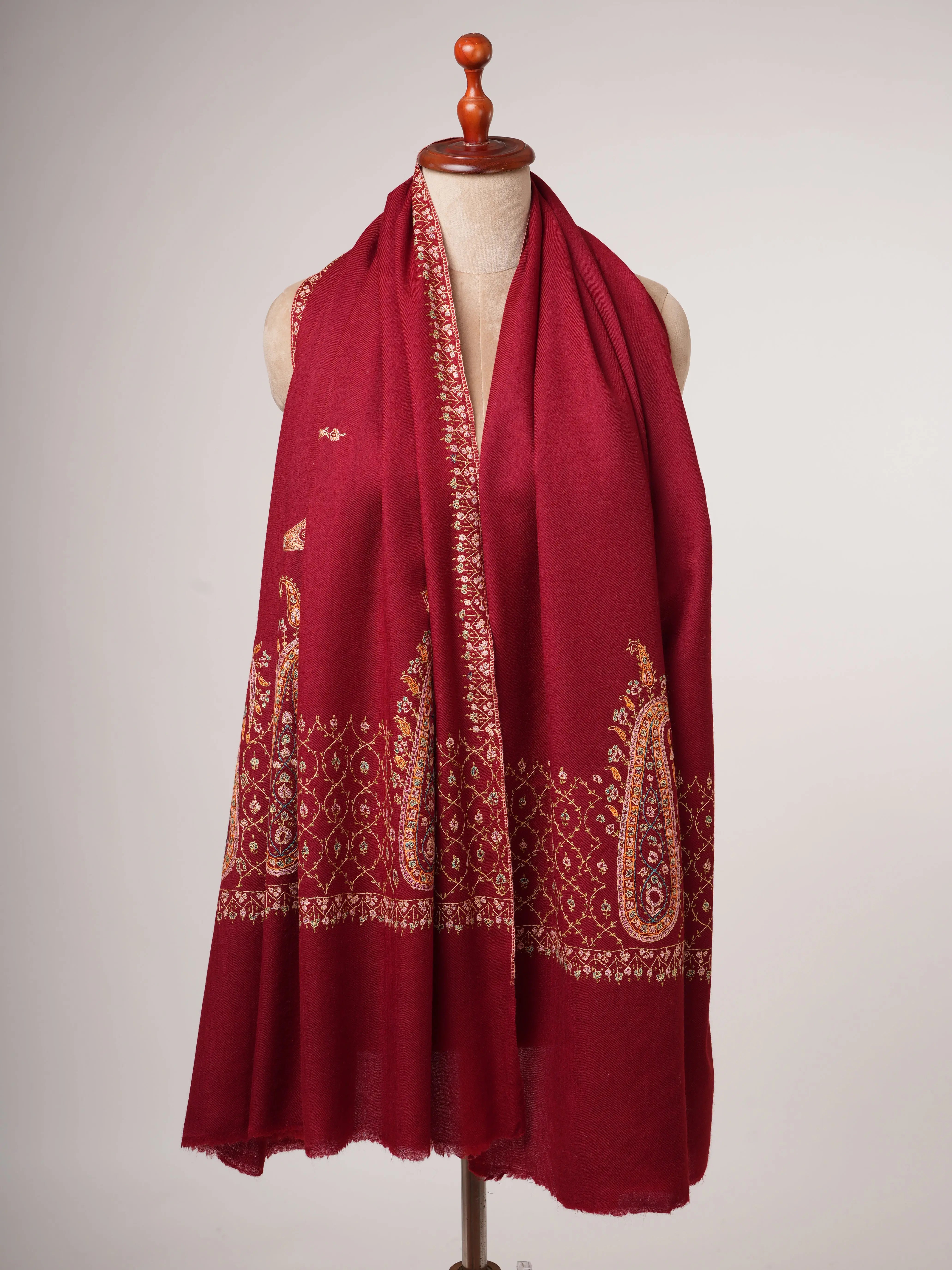 Artisan Crafted Fine Wool Shawl with Intricate Hand Stitching Shahkaar