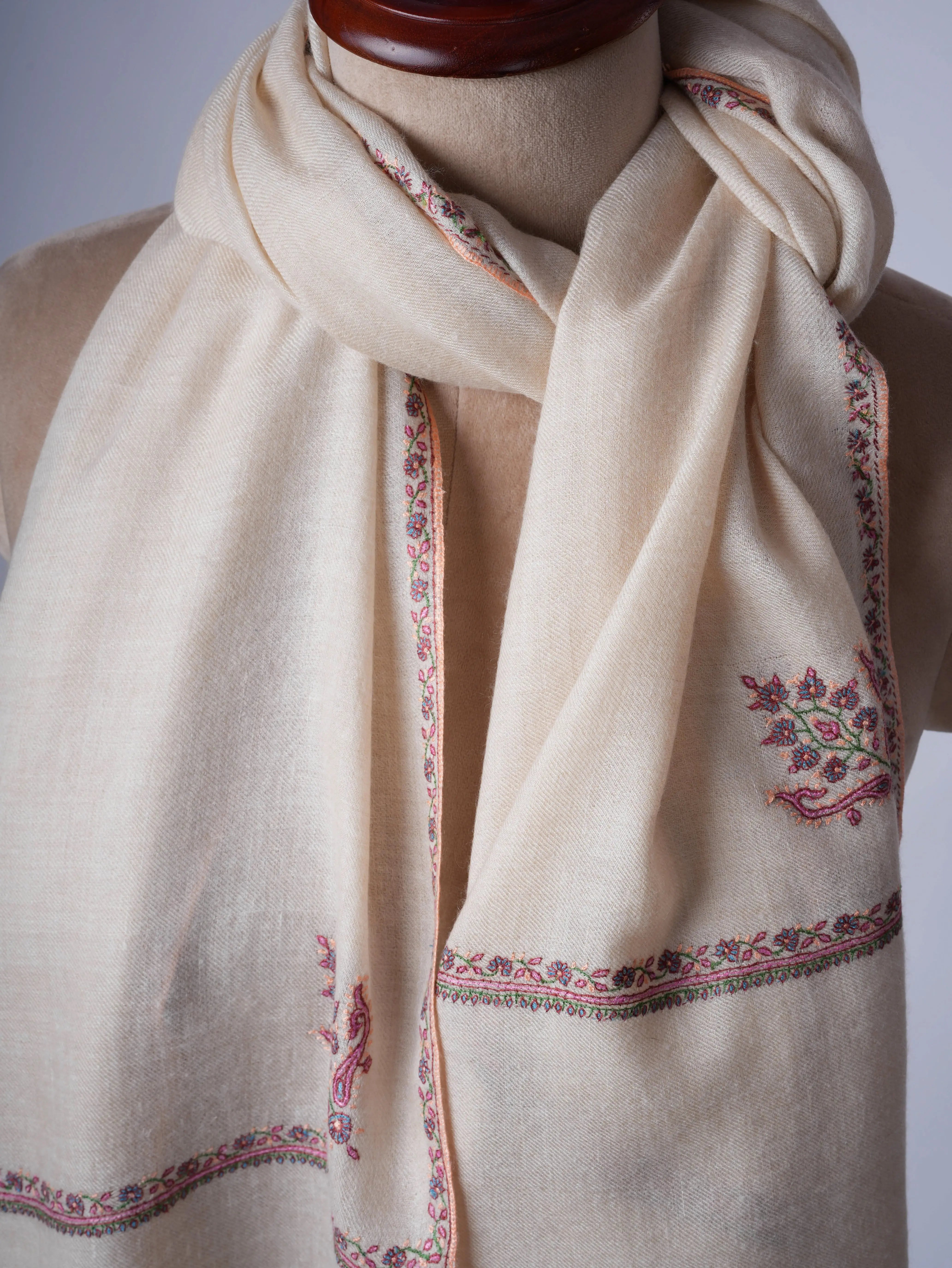 Artisan Made Cashmere Scarf with Bail Hand Embroidery – Hand Embroidered Shahkaar