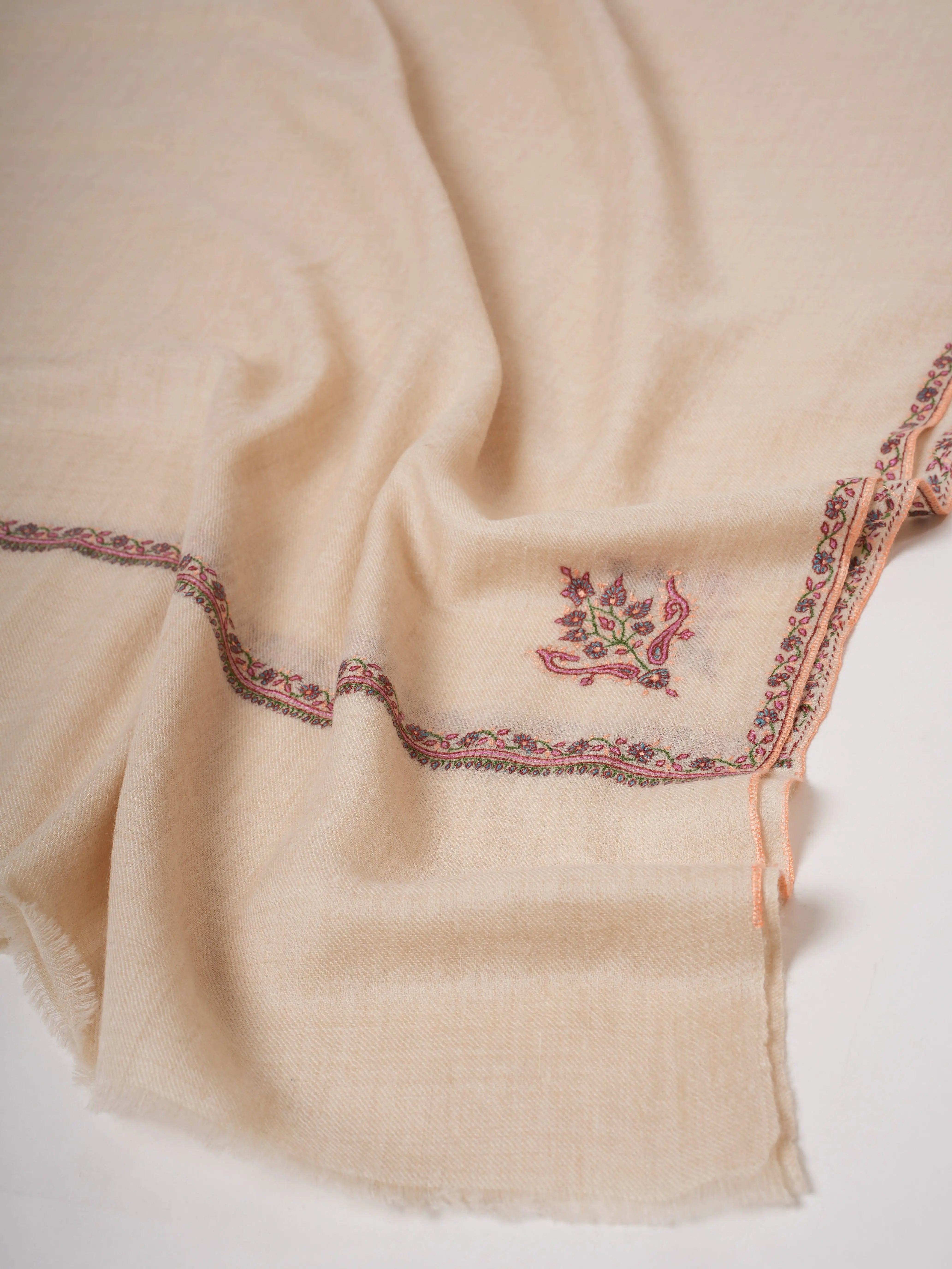 Artisan Made Cashmere Scarf with Bail Hand Embroidery – Hand Embroidered Shahkaar