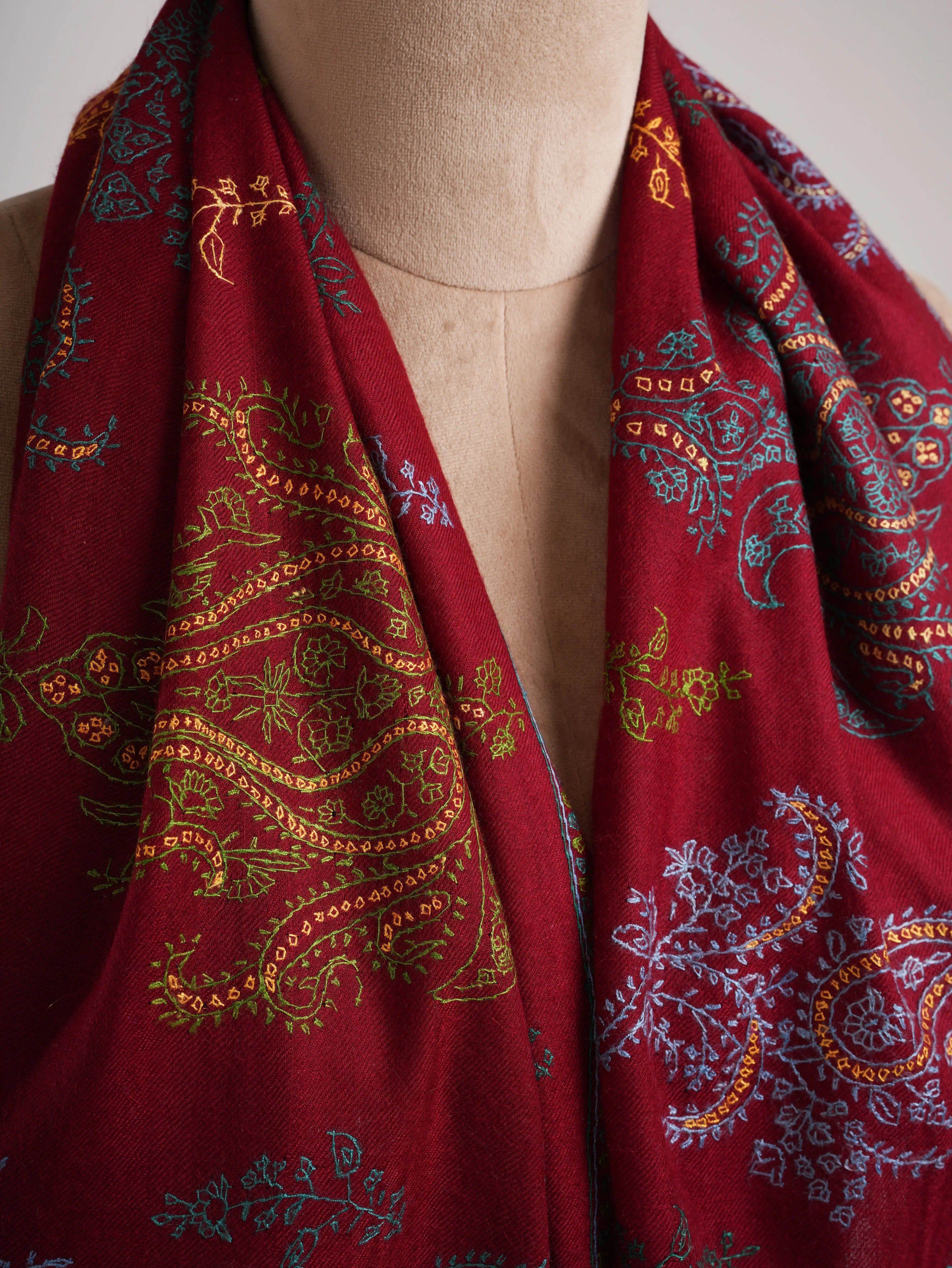 Artisanal Needlework Handwoven Cashmere Scarf Shahkaar