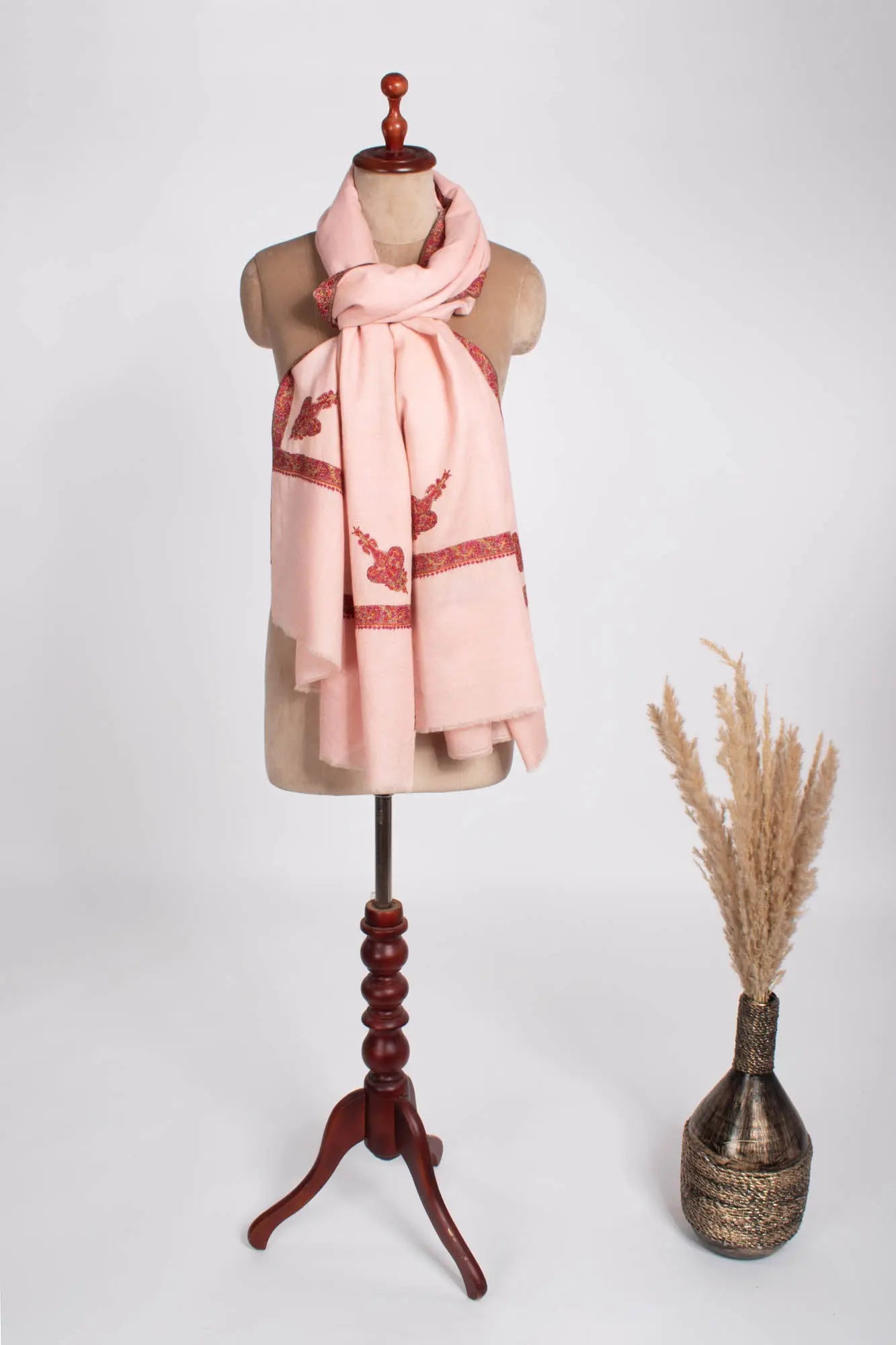 Baby Pink Hand Embroidered Kashmiri Pashmina Shawl - OSCEOLA Shahkaar