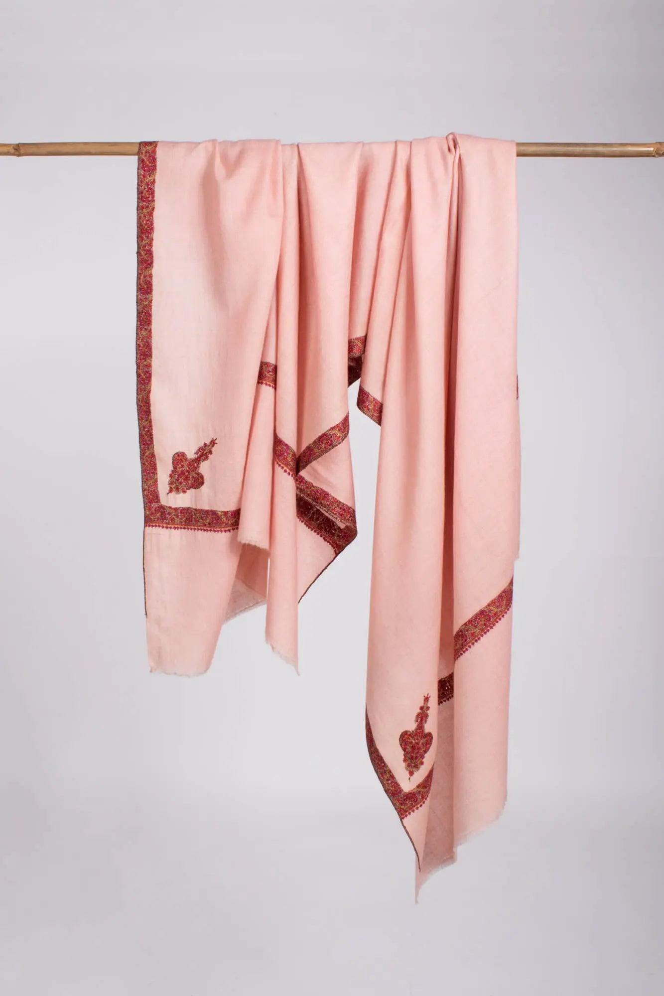 Baby Pink Hand Embroidered Kashmiri Pashmina Shawl - OSCEOLA Shahkaar