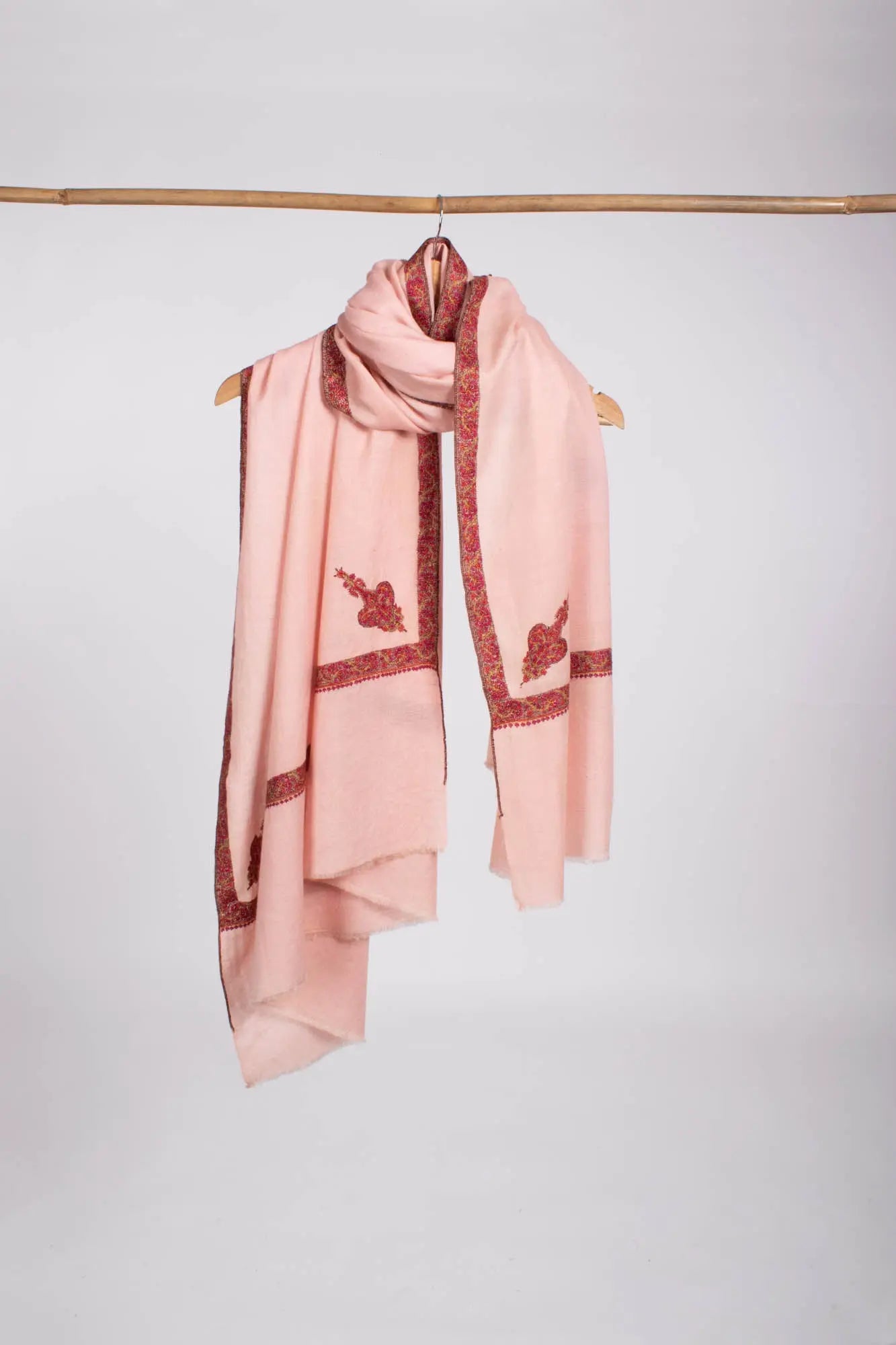 Baby Pink Hand Embroidered Kashmiri Pashmina Shawl - OSCEOLA Shahkaar