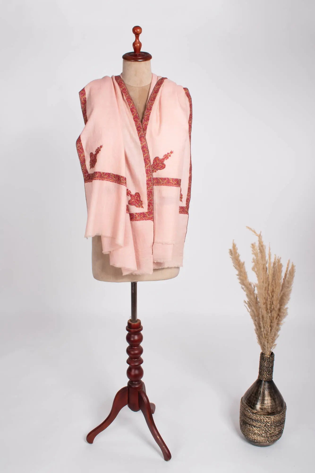 Baby Pink Hand Embroidered Kashmiri Pashmina Shawl - OSCEOLA Shahkaar
