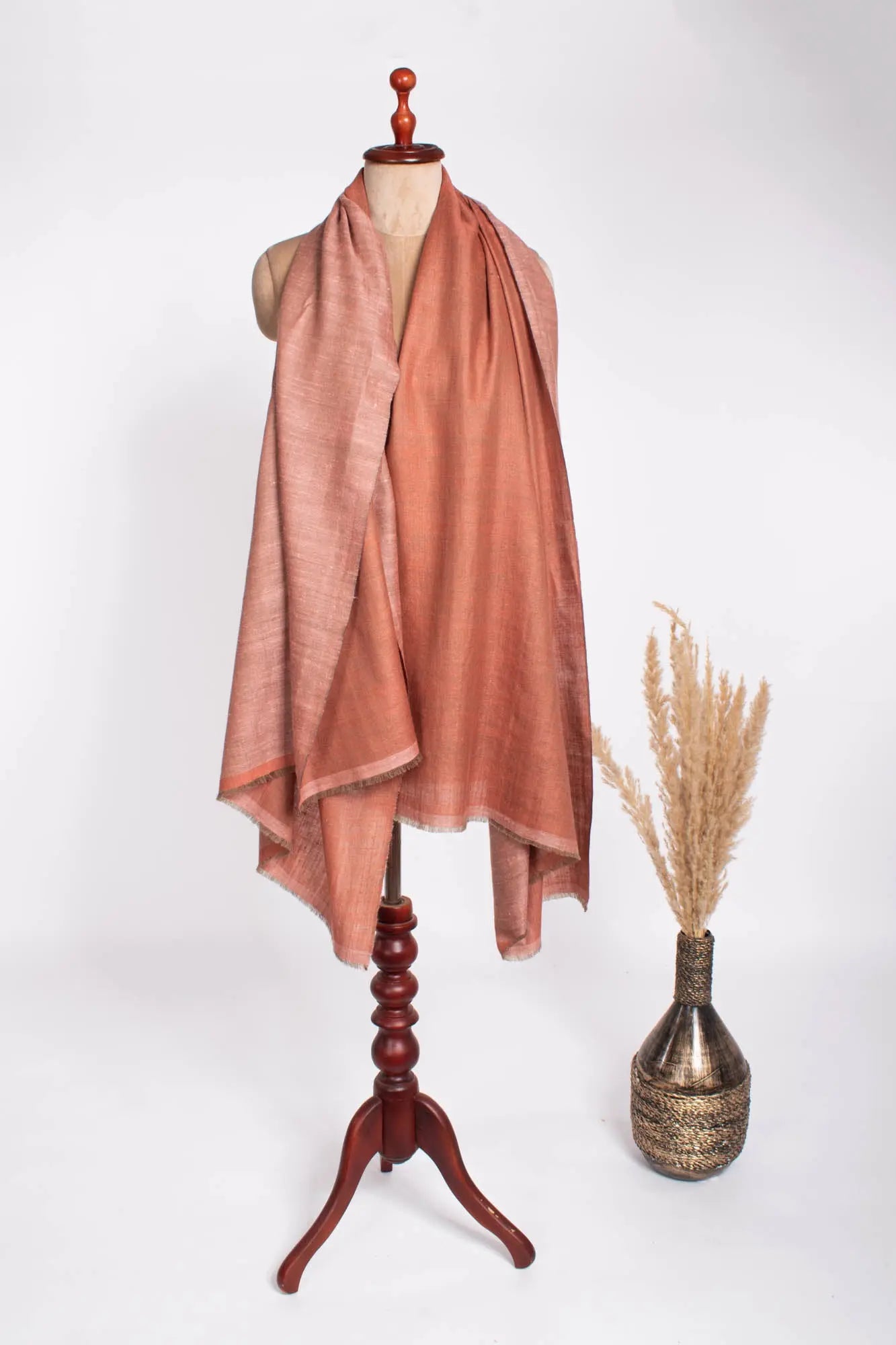 Baby Pink and Peach Dorukha Handmade Pashmina - PHENIX Shahkaar