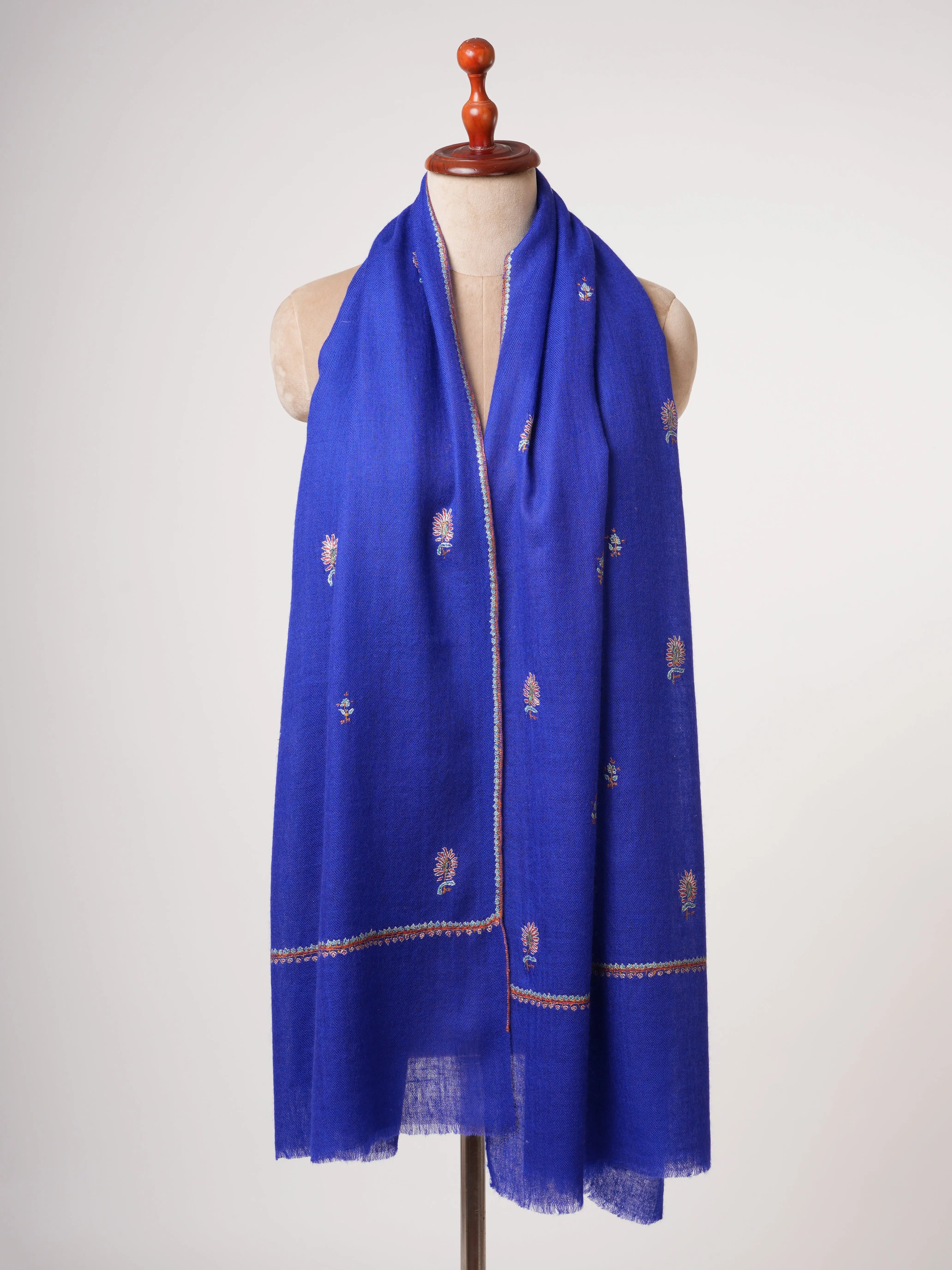 Baby Soft Blue Cashmere Scarf with Buteh Hand Embroidery – Lightweight Luxury Shahkaar