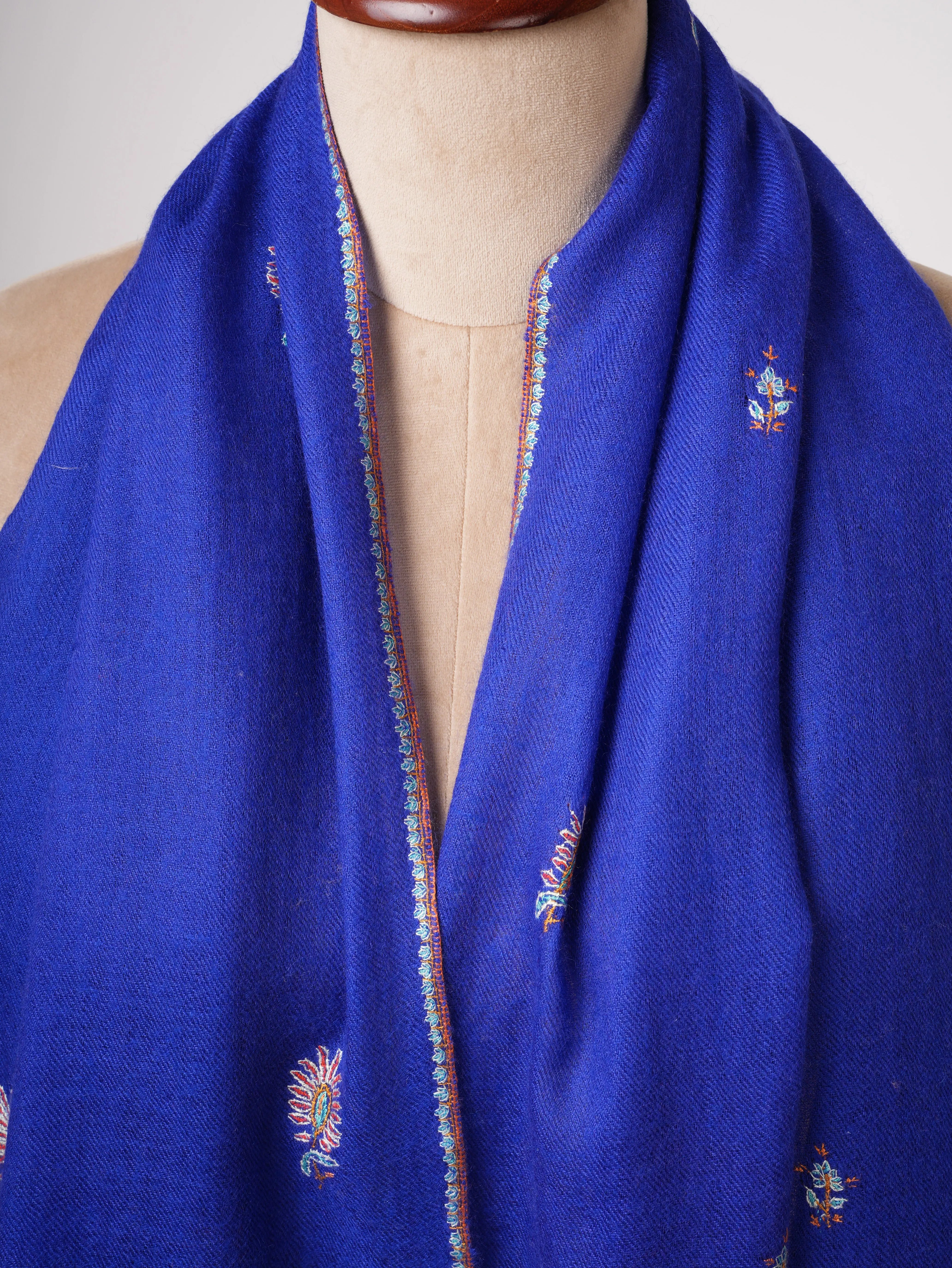 Baby Soft Blue Cashmere Scarf with Buteh Hand Embroidery – Lightweight Luxury Shahkaar