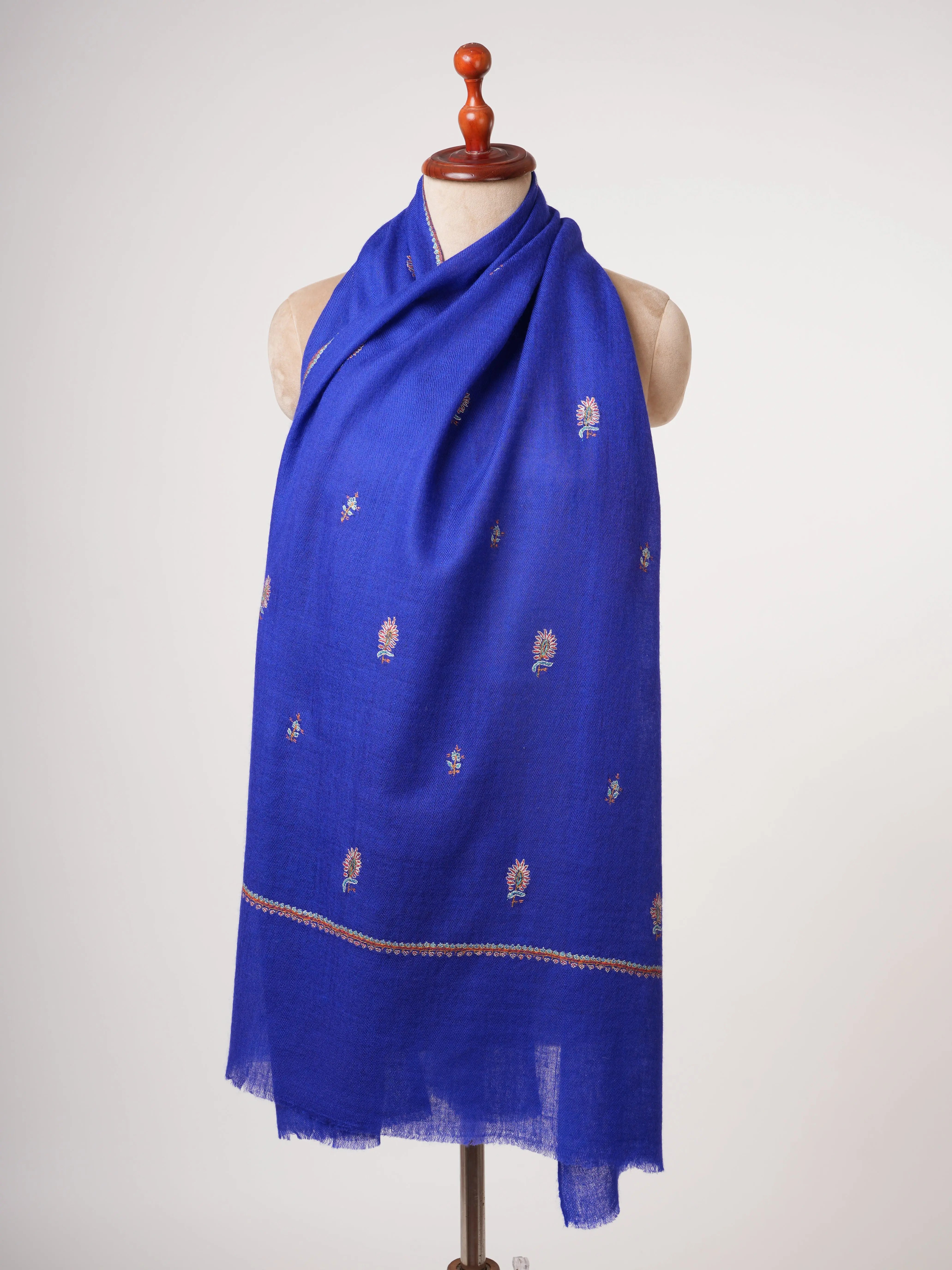 Baby Soft Blue Cashmere Scarf with Buteh Hand Embroidery – Lightweight Luxury Shahkaar