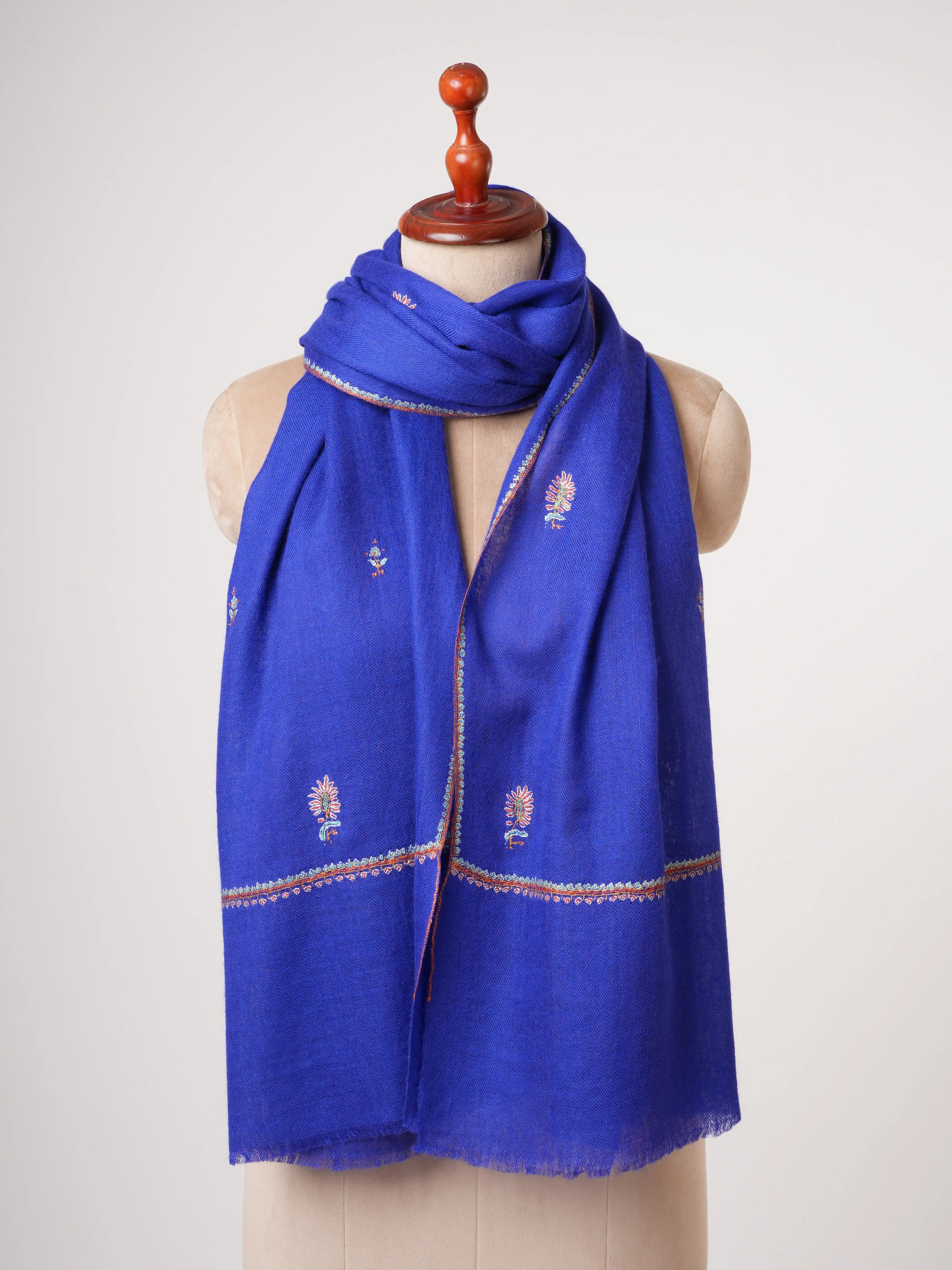 Baby Soft Blue Cashmere Scarf with Buteh Hand Embroidery – Lightweight Luxury Shahkaar