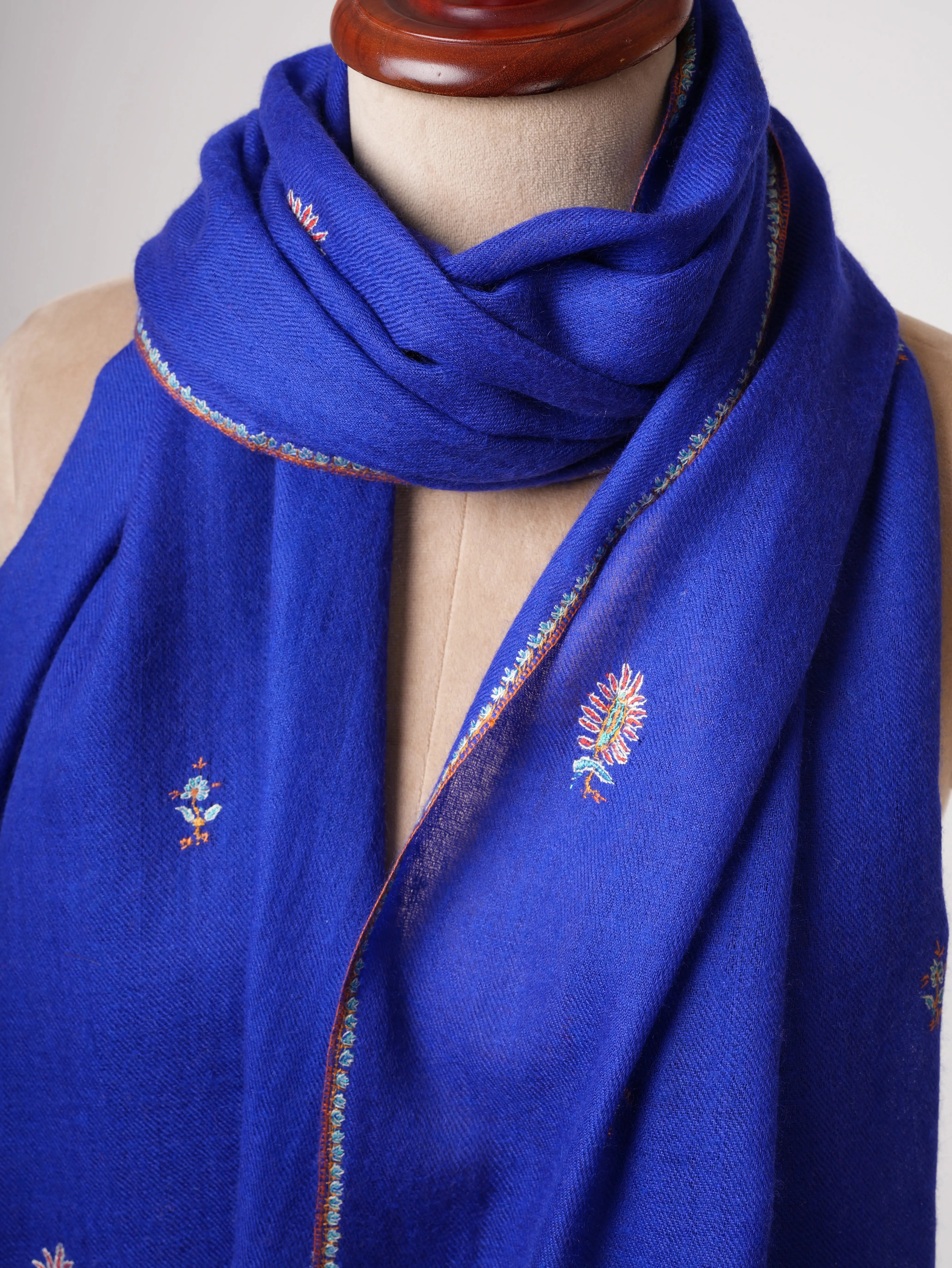 Baby Soft Blue Cashmere Scarf with Buteh Hand Embroidery – Lightweight Luxury Shahkaar