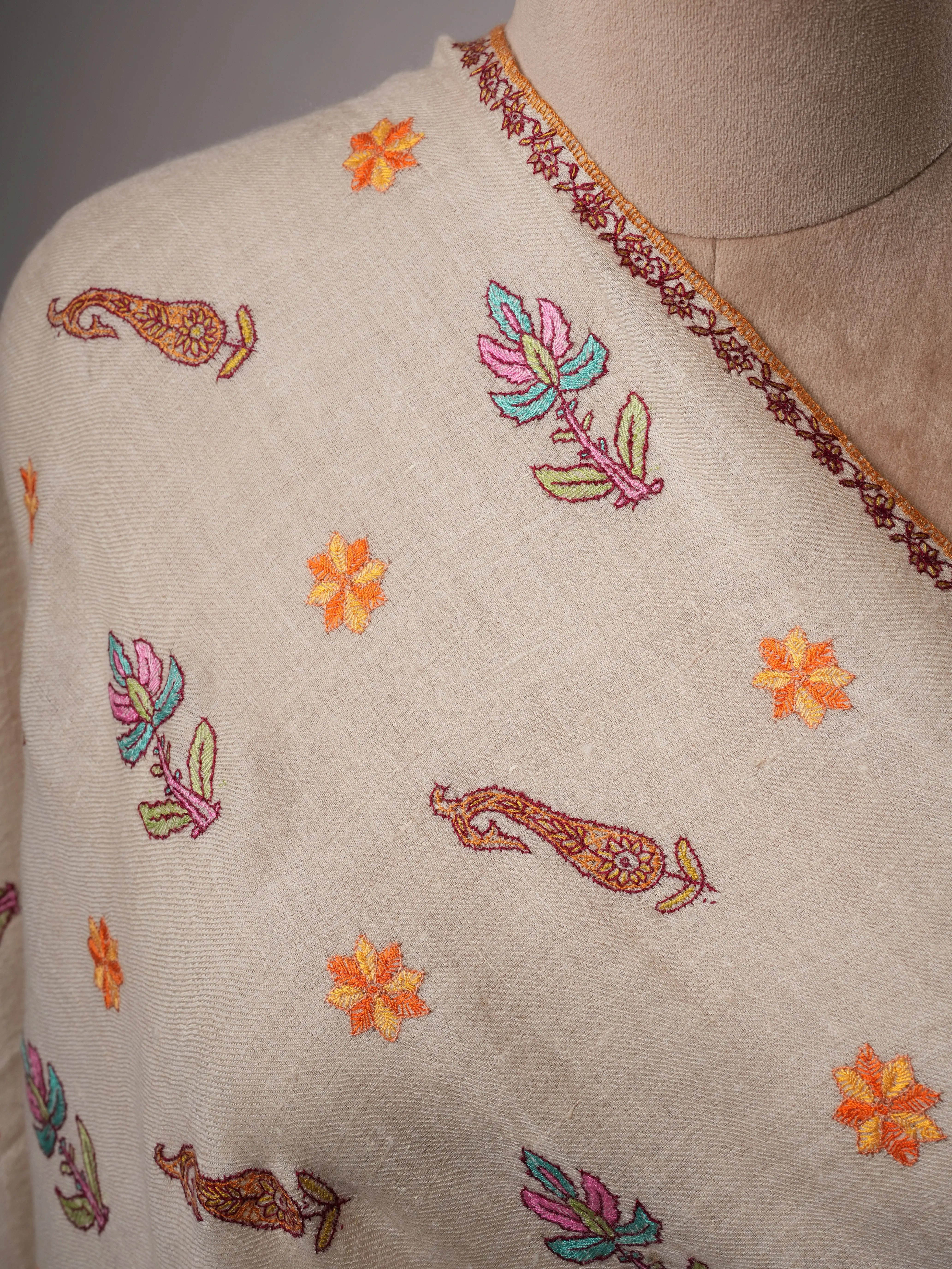 Baby Soft Cashmere Scarf with Intricate Embroidered Detailing Shahkaar