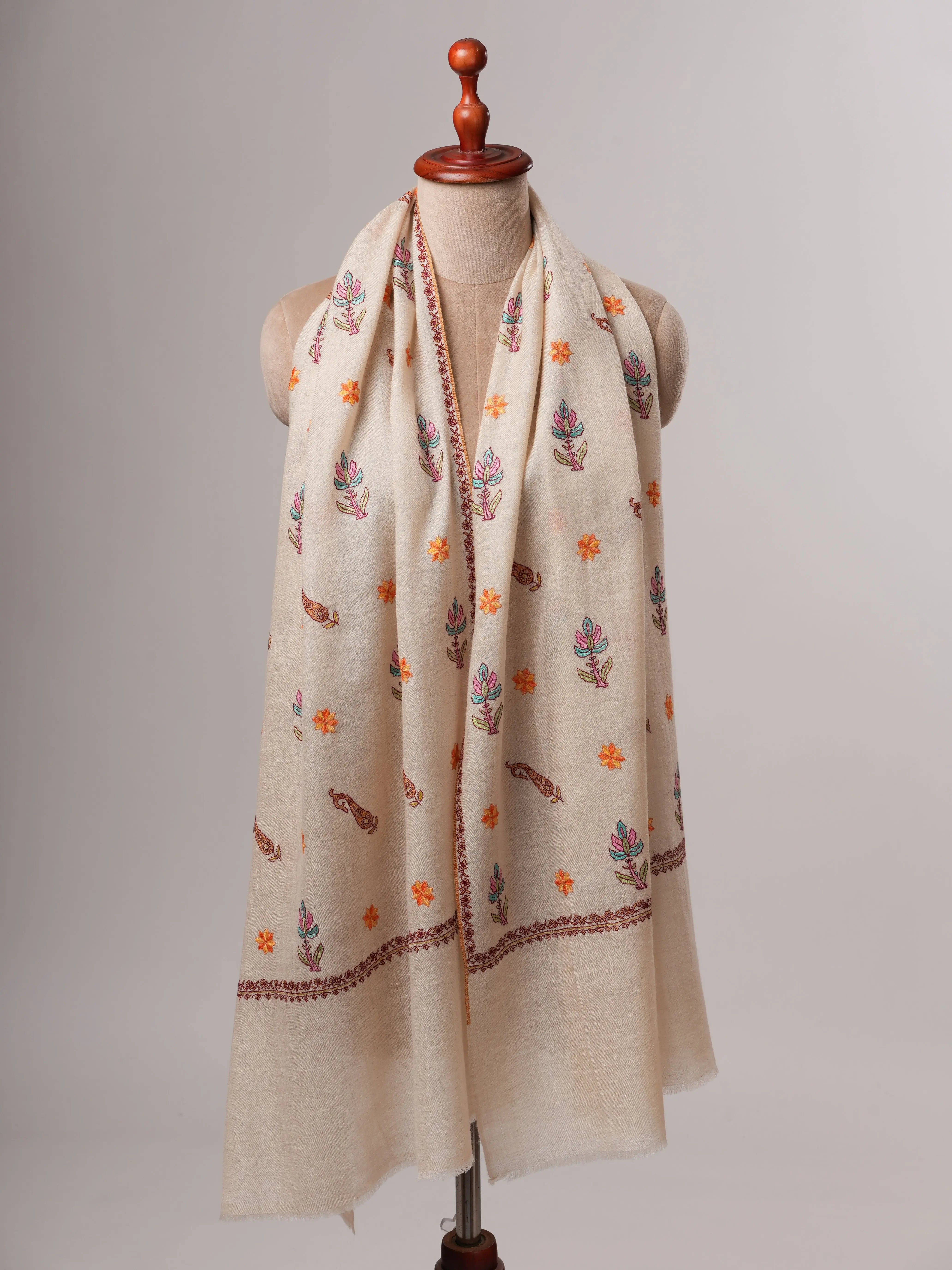 Baby Soft Cashmere Scarf with Intricate Embroidered Detailing Shahkaar