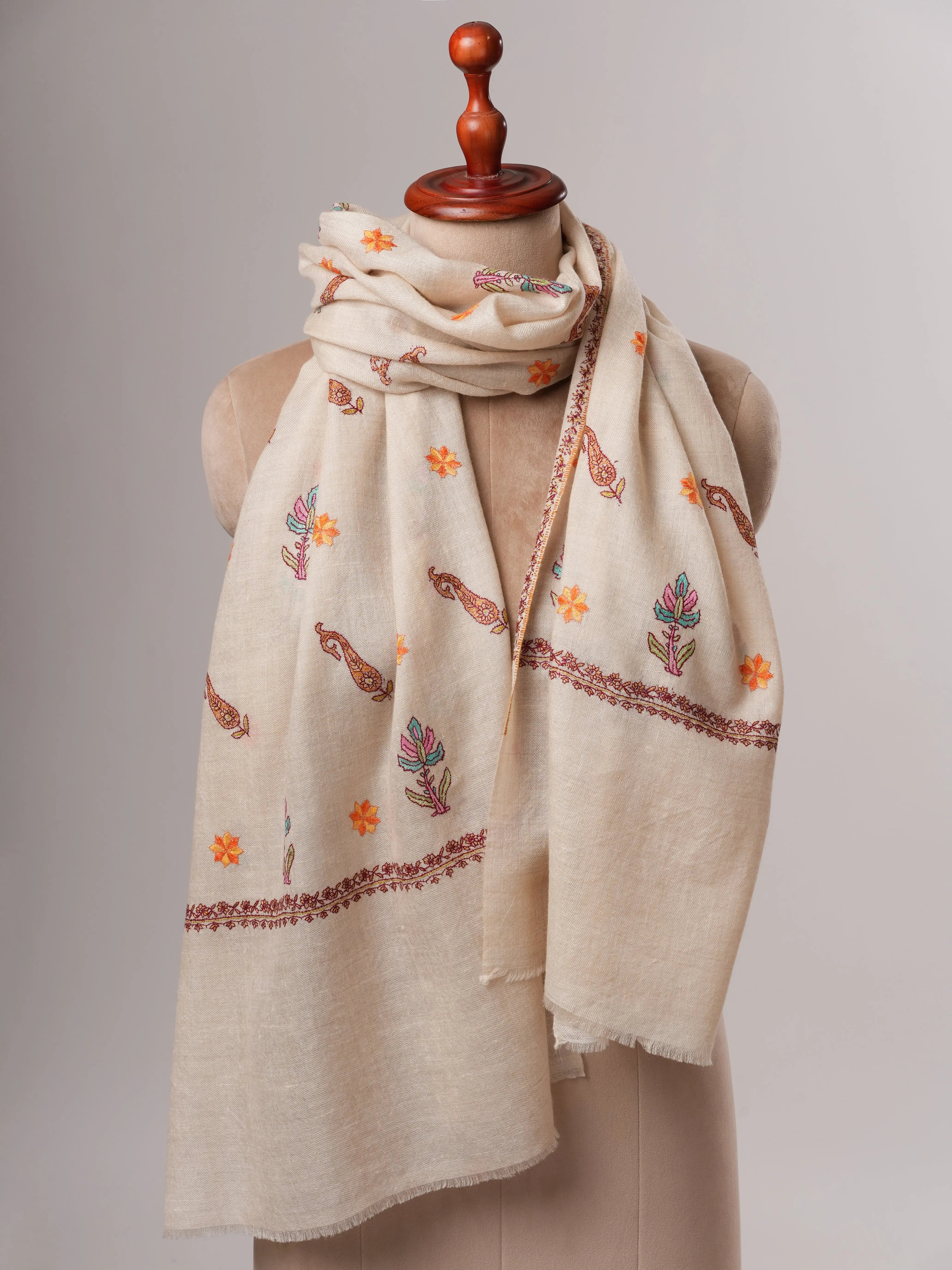 Baby Soft Cashmere Scarf with Intricate Embroidered Detailing Shahkaar