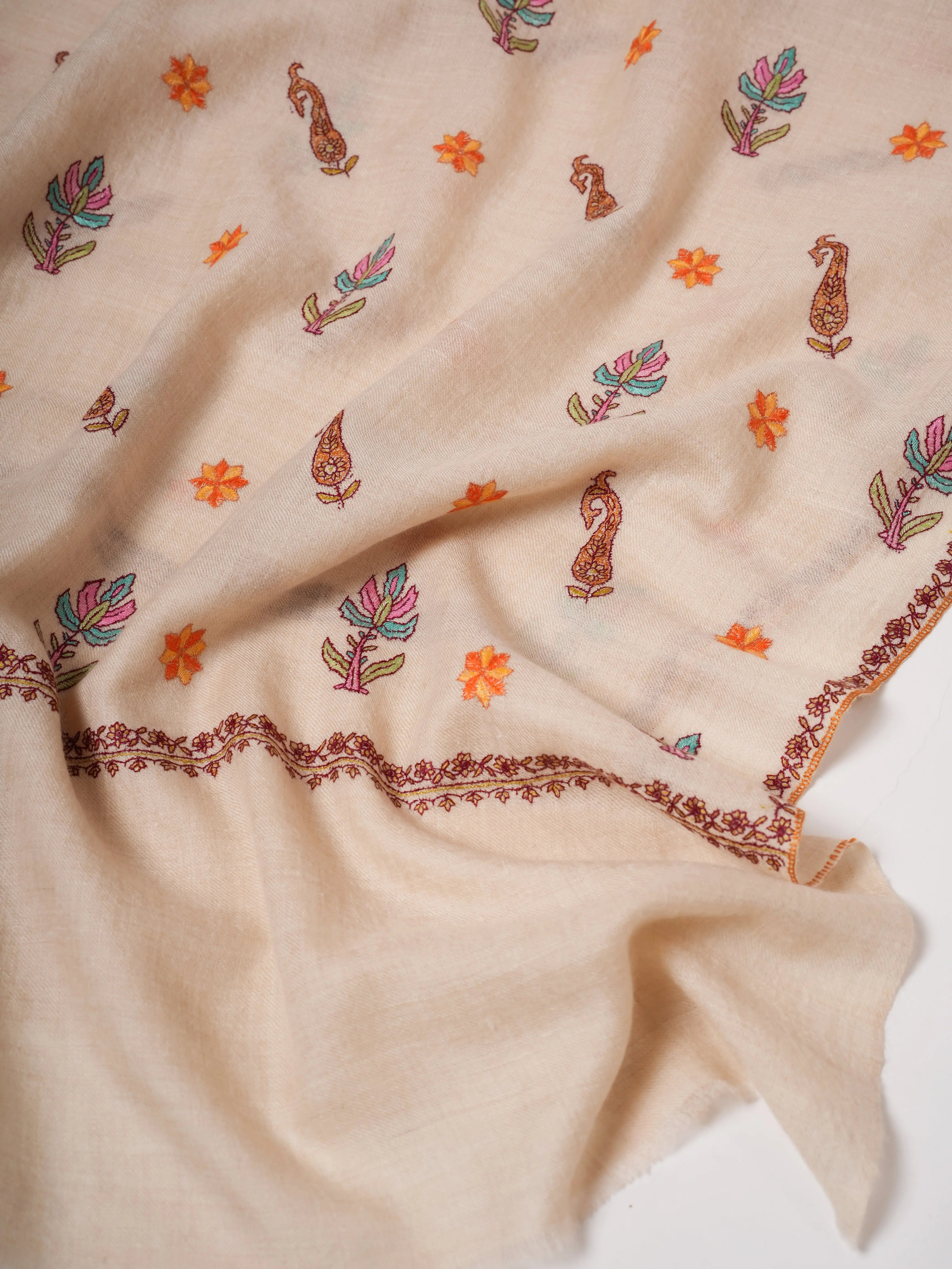 Baby Soft Cashmere Scarf with Intricate Embroidered Detailing Shahkaar