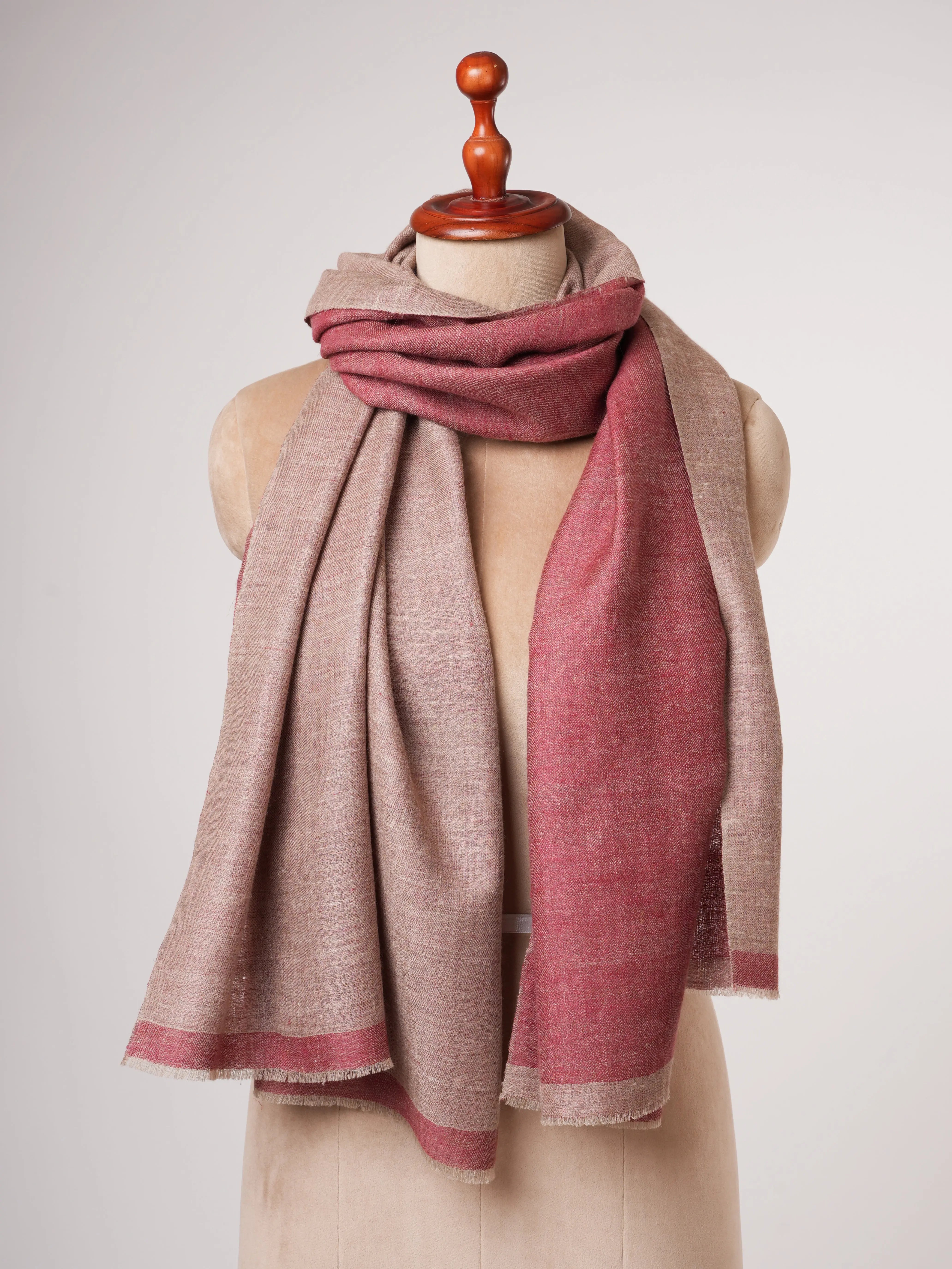 Baby Soft Cashmere Stole with Dual Shade Beige & Red – Soft and Luxurious Shahkaar