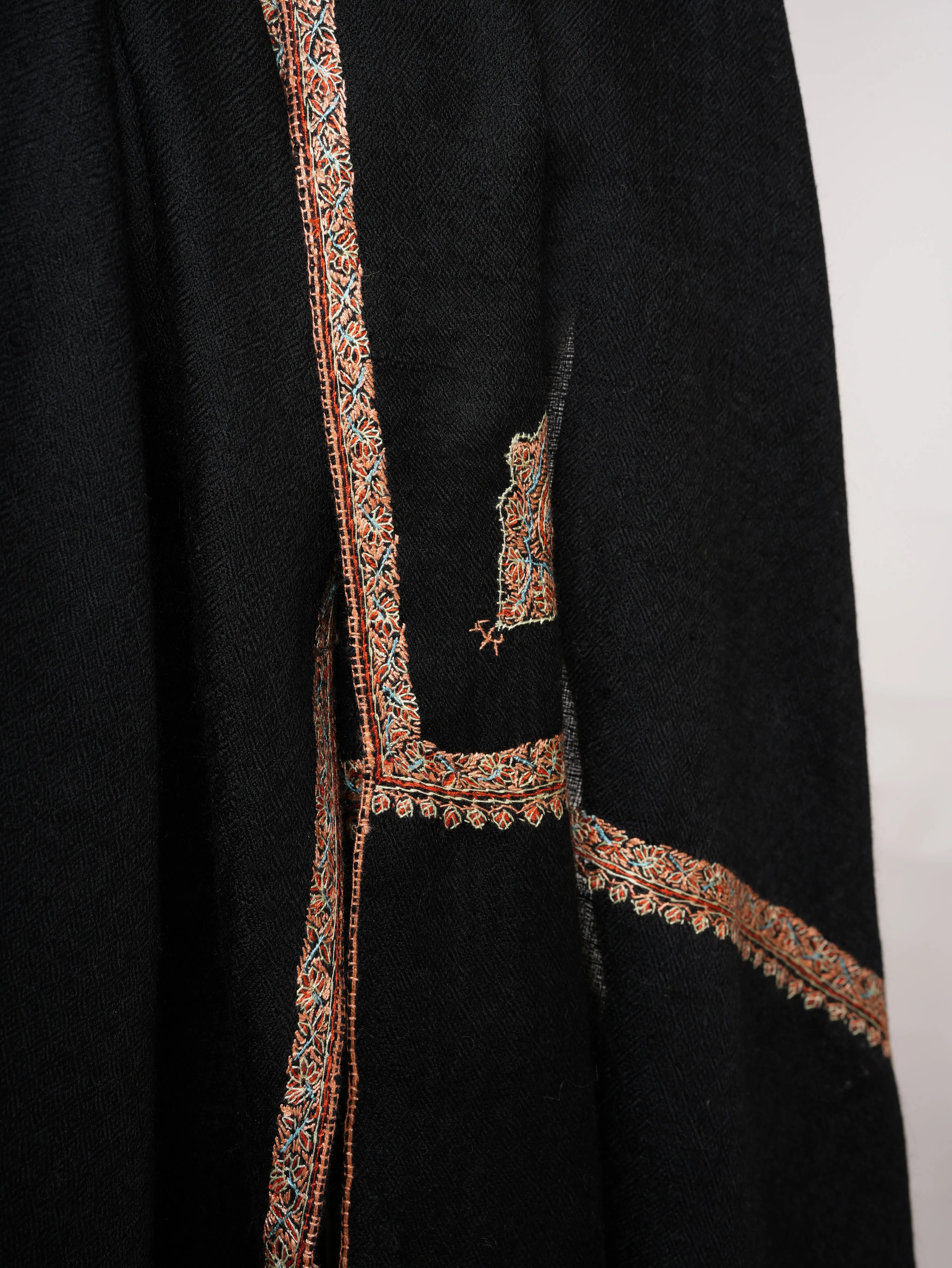 Baby Soft Kashmiri Black Pashmina Shawl with Bail Embroidery Shahkaar