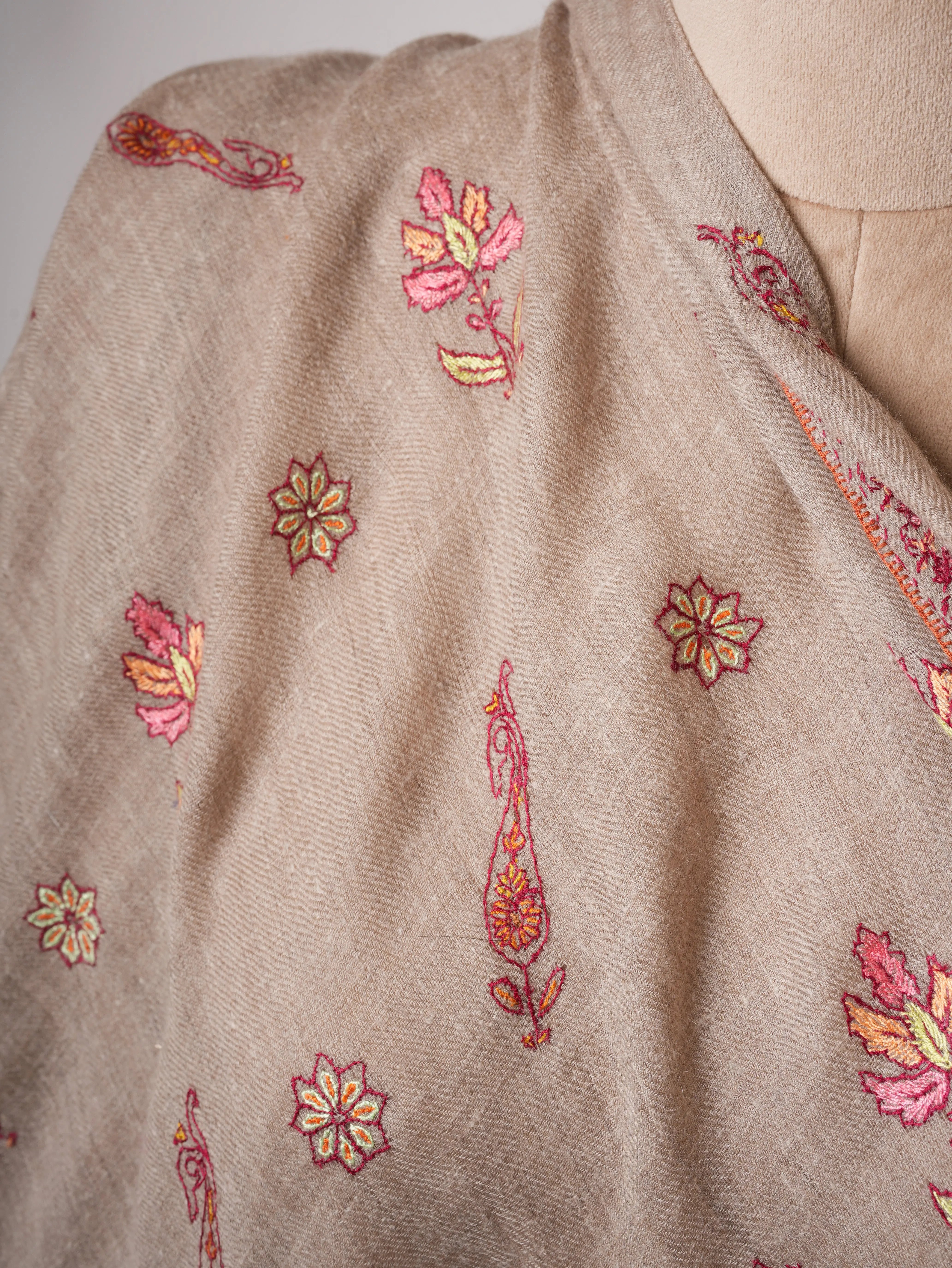 Baby Soft Natural Grey Cashmere Scarf with Fine Hand Embroidery – Elegant Everyday Luxury Shahkaar