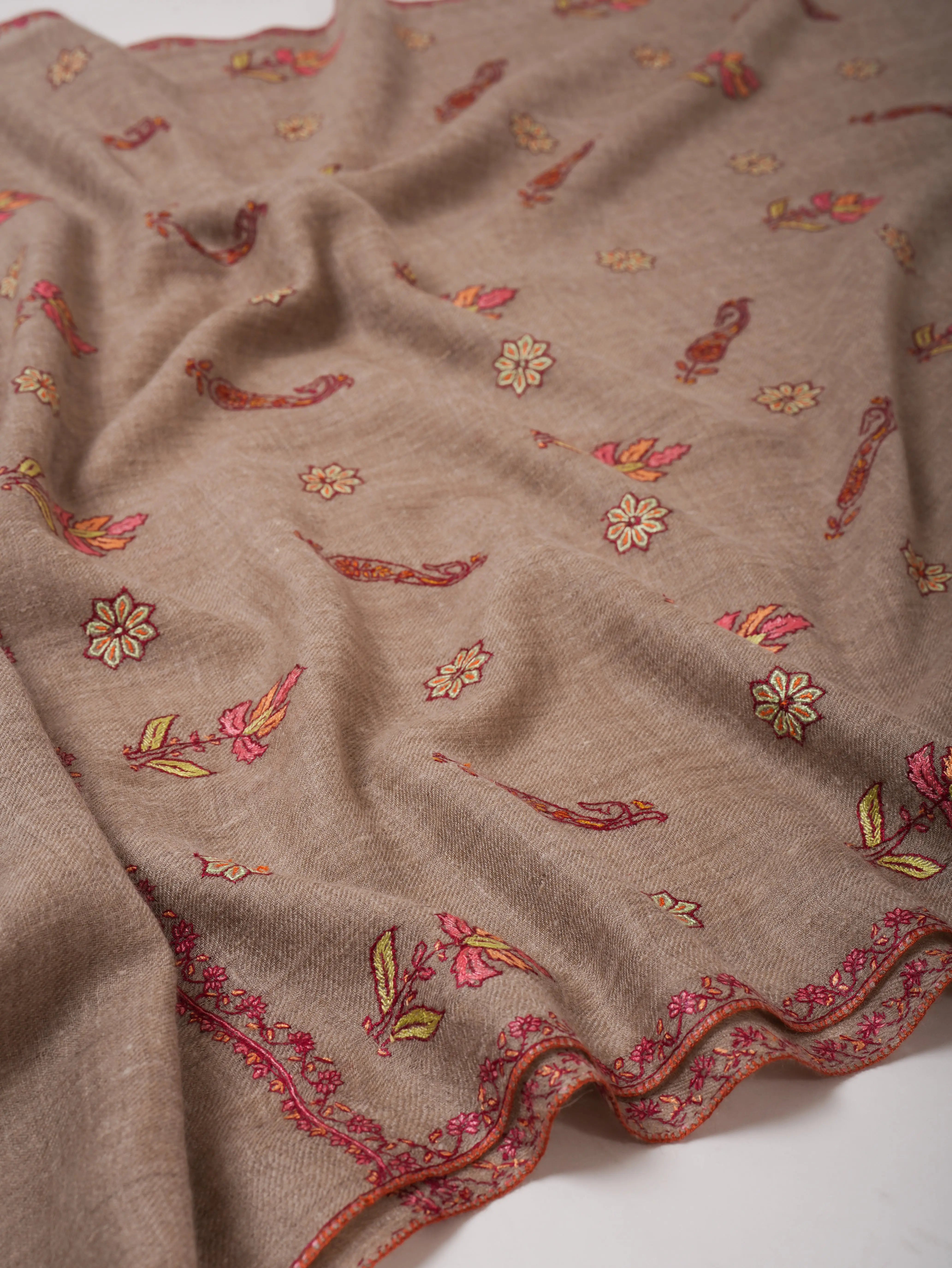 Baby Soft Natural Grey Cashmere Scarf with Fine Hand Embroidery – Elegant Everyday Luxury Shahkaar