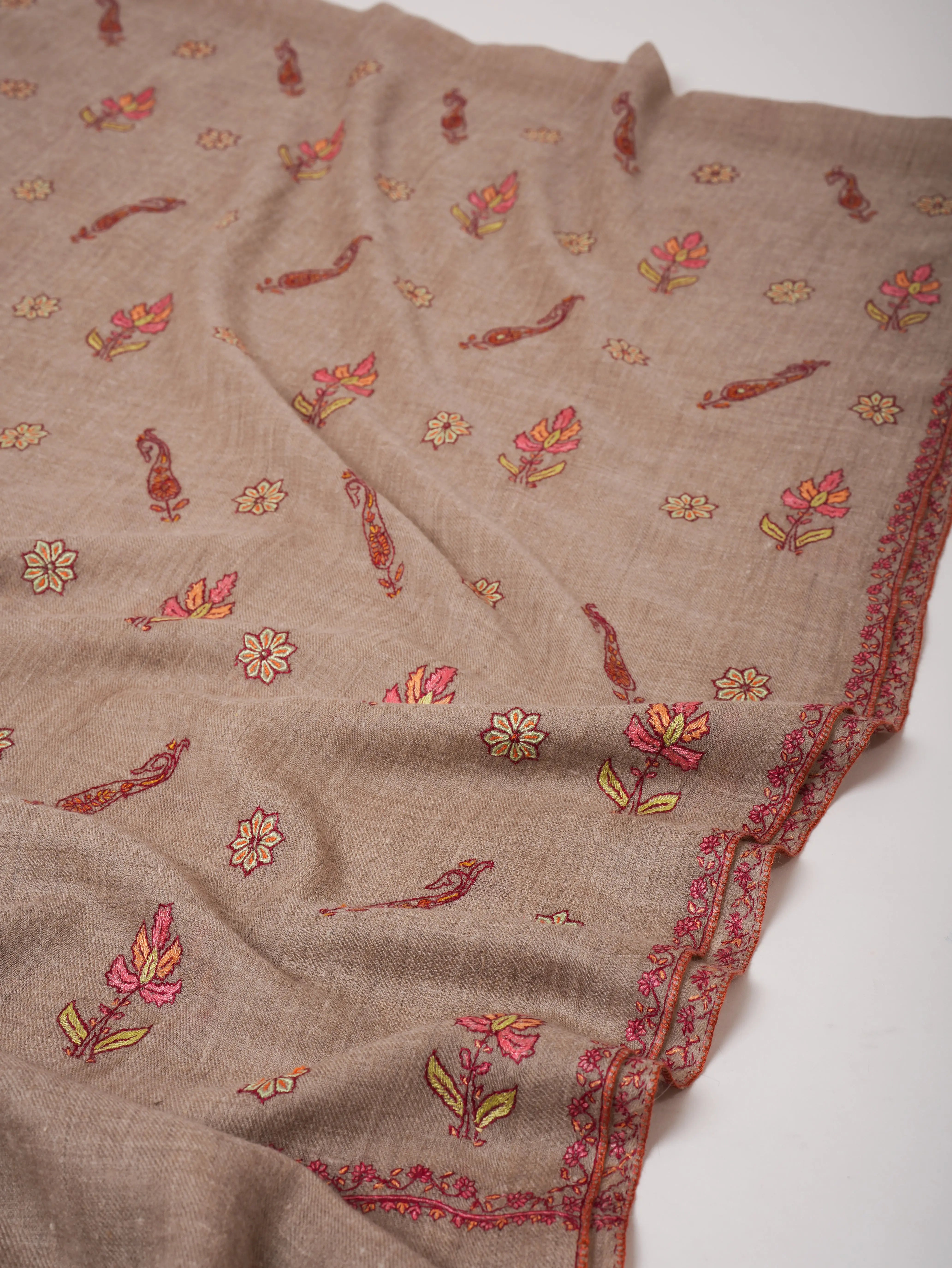 Baby Soft Natural Grey Cashmere Scarf with Fine Hand Embroidery – Elegant Everyday Luxury Shahkaar