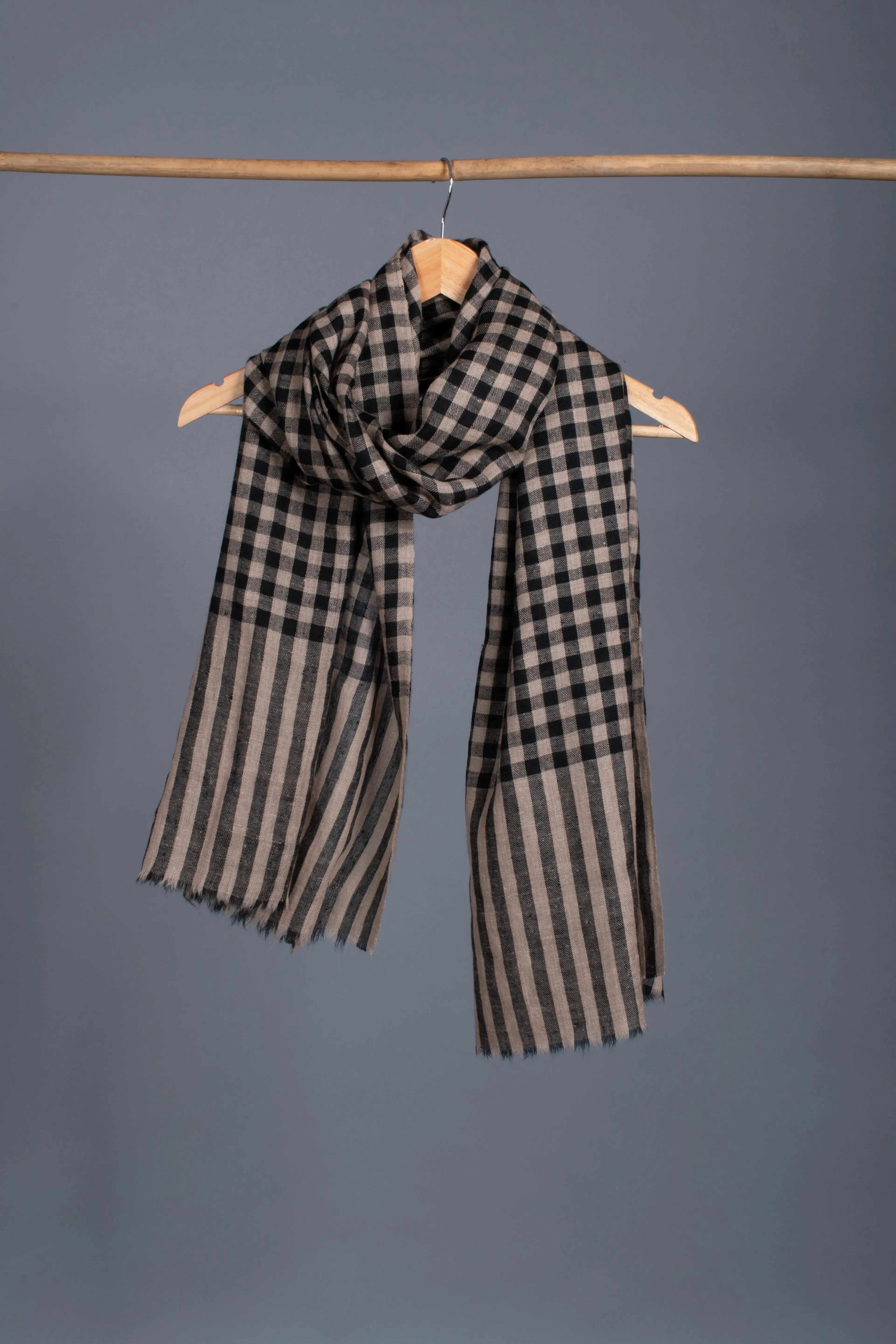 Beige Black Cashmere Scarf Shahkaar