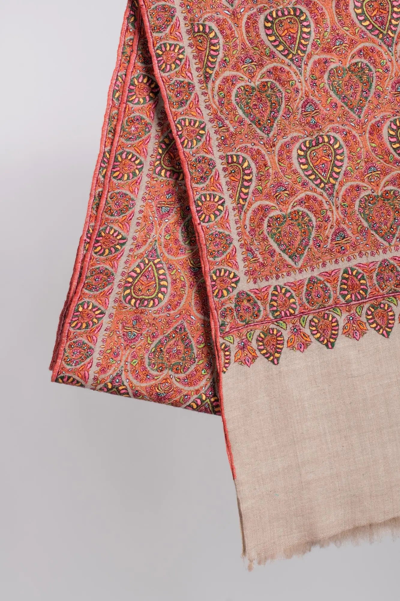 Beige Floral Spades Full Jamavar Shawl - NANTWICH Shahkaar