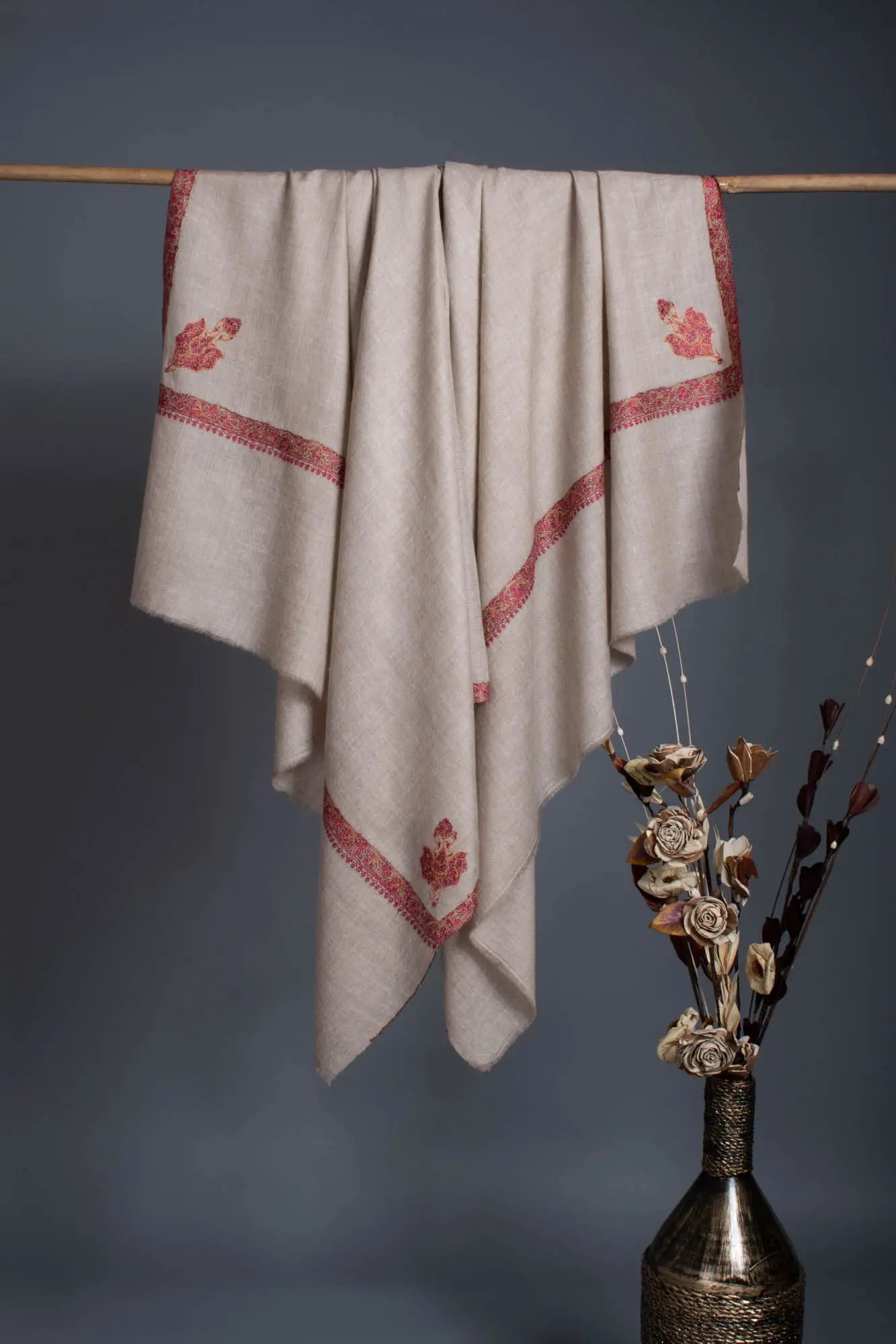 Beige Original Embroidered Pashmina Shawl - ADIL Shahkaar