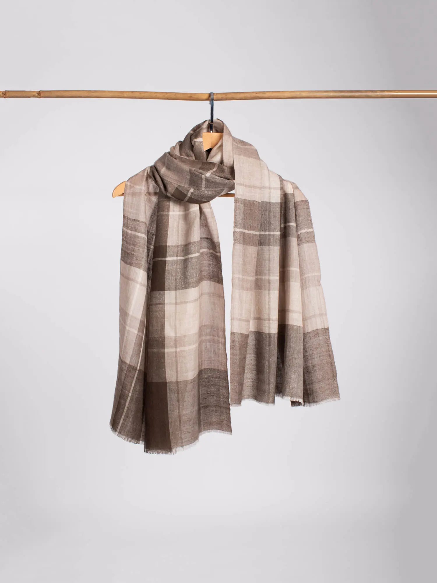Beige White Feather Light Cashmere Scarf - NOVATO Shahkaar