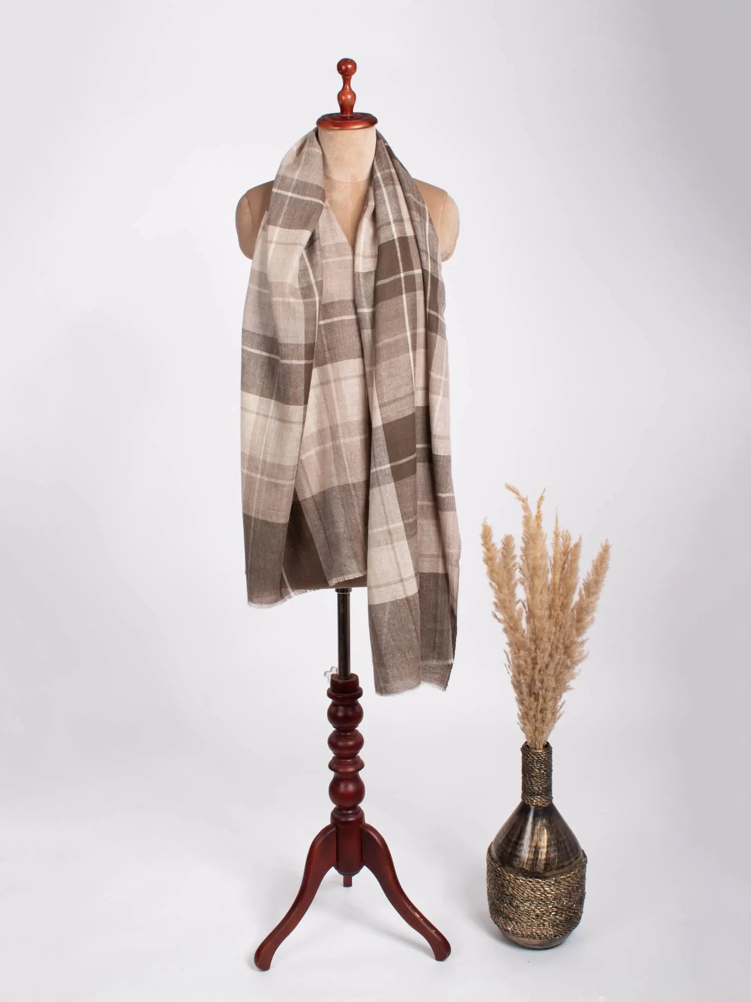 Beige White Feather Light Cashmere Scarf - NOVATO Shahkaar