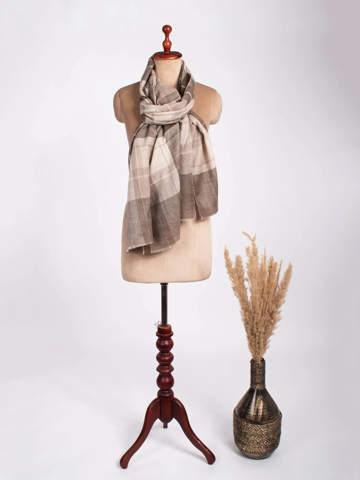 Beige White Feather Light Cashmere Scarf - NOVATO Shahkaar