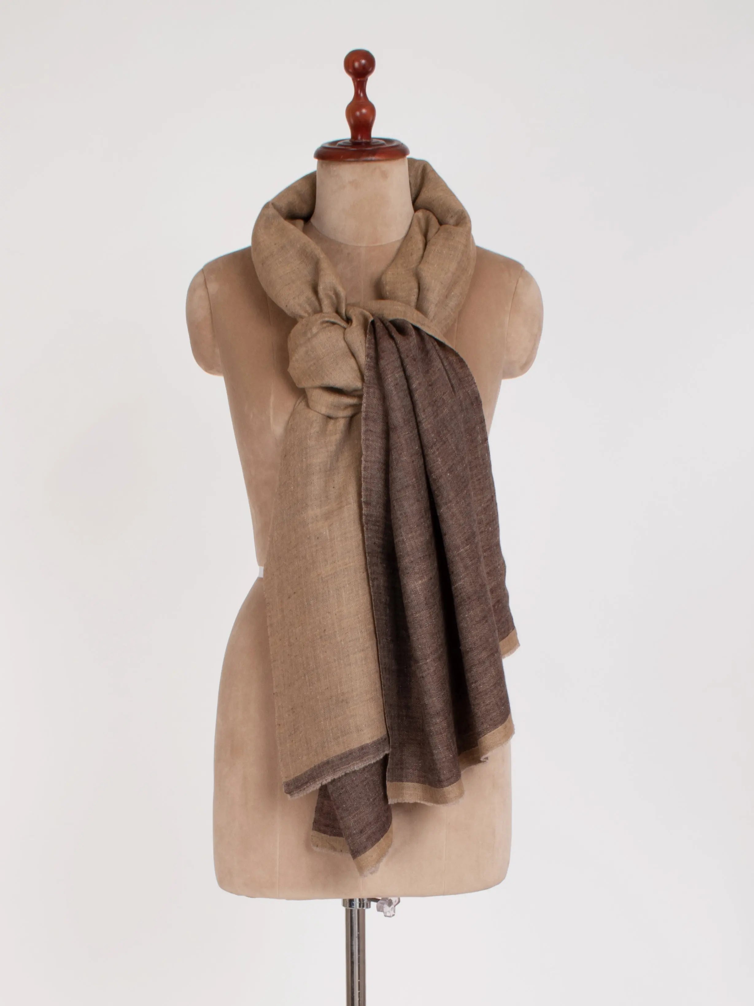 Beige and Brown Dorukha Cashmere Scarf Shahkaar
