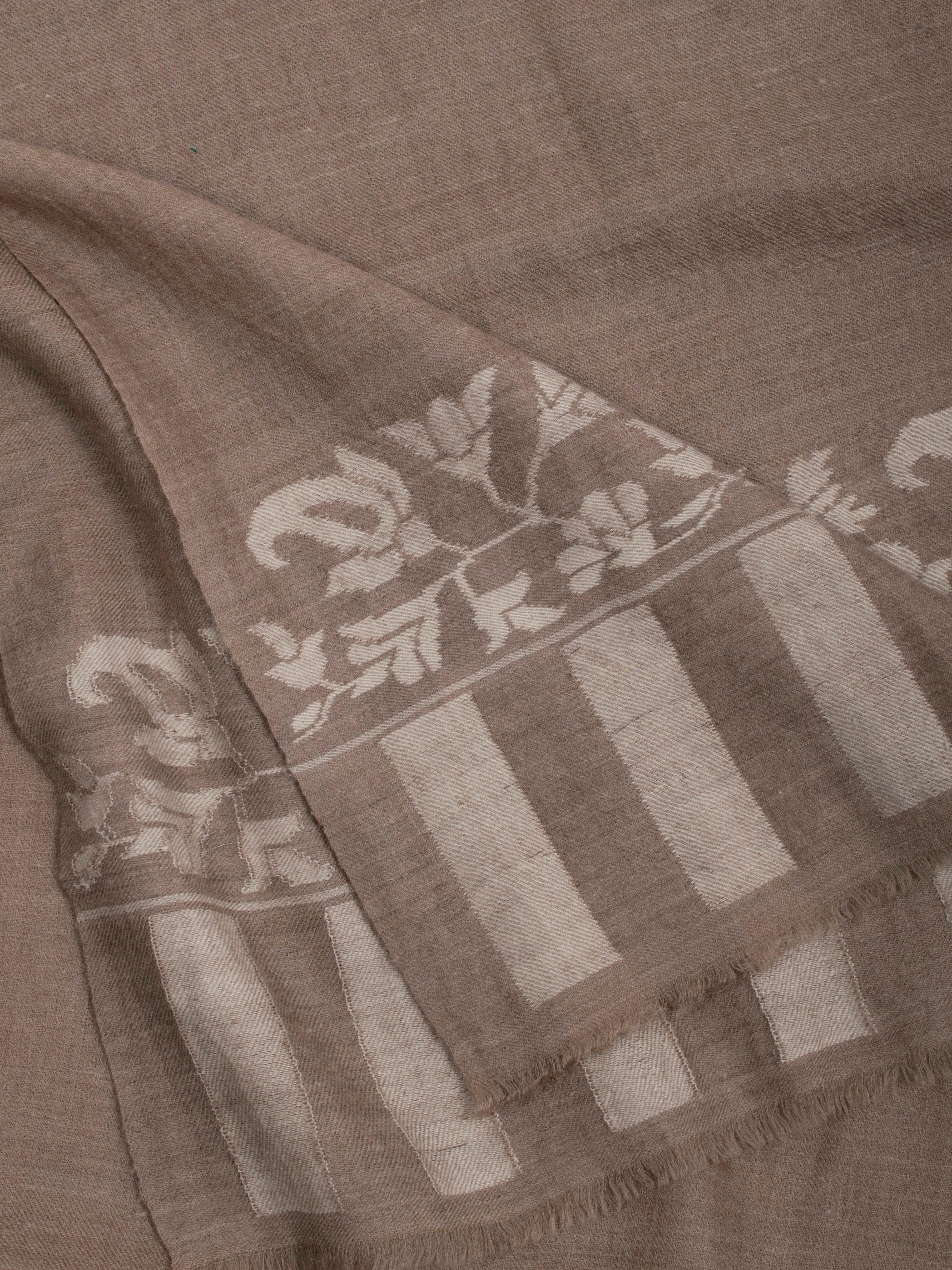 Beige and White Handmade Kani Cashmere Scarf Shahkaar