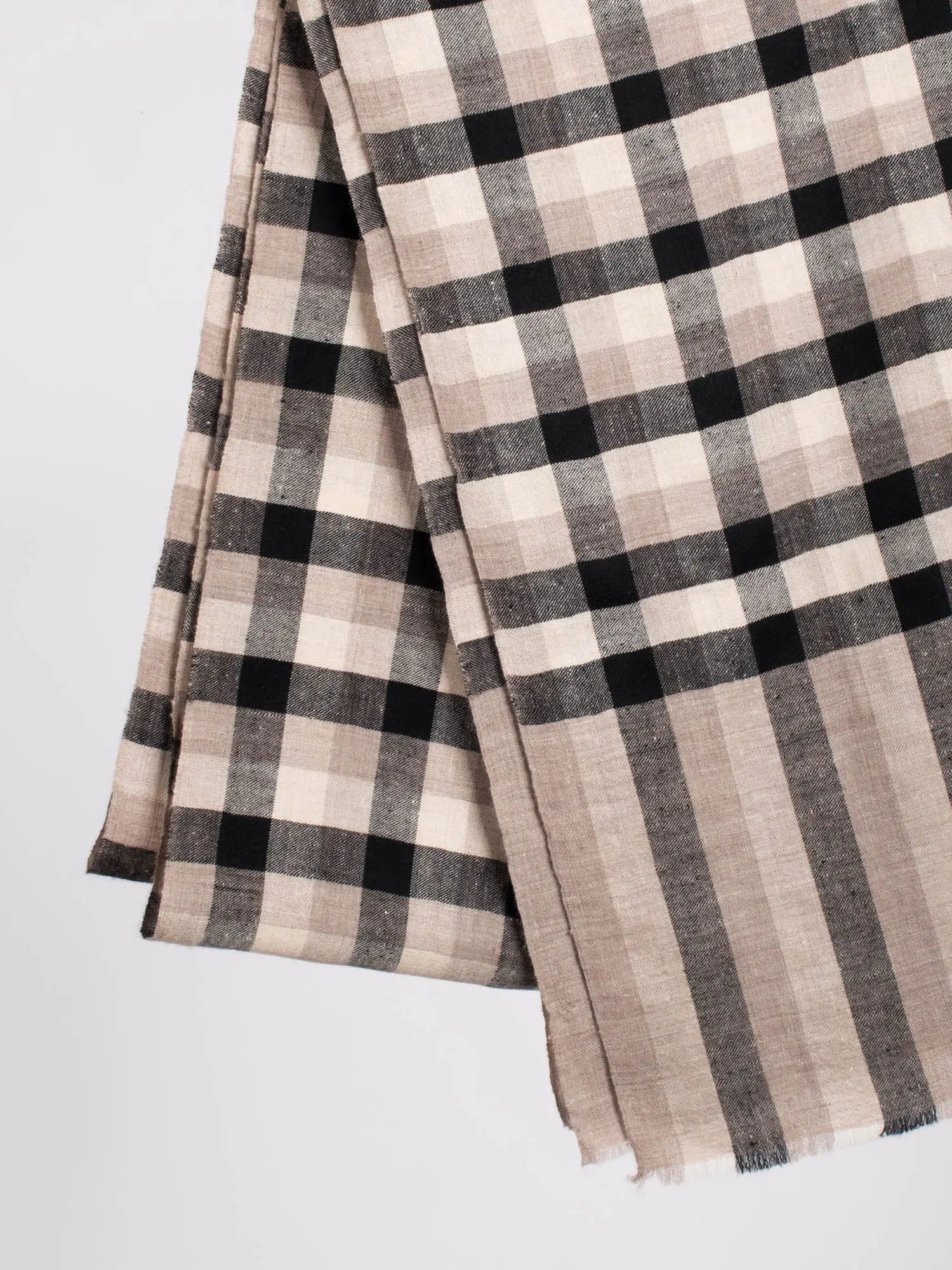Beige, Black, and White Checkered Cashmere Pashmina Scarf - PONTIAC Shahkaar