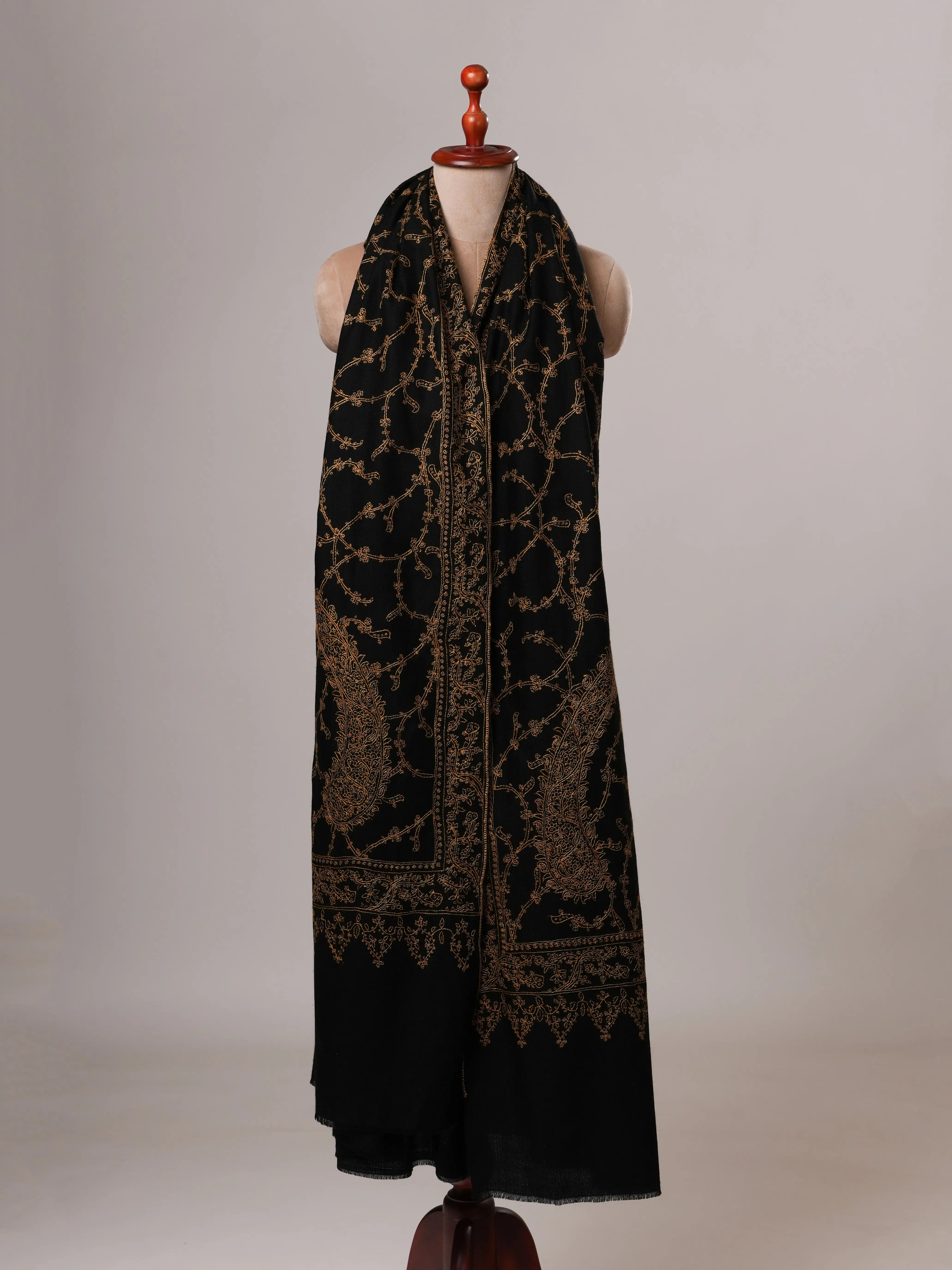 Black Big Paisley Embroidered Oversized Pure Pashmina Shawl Shahkaar