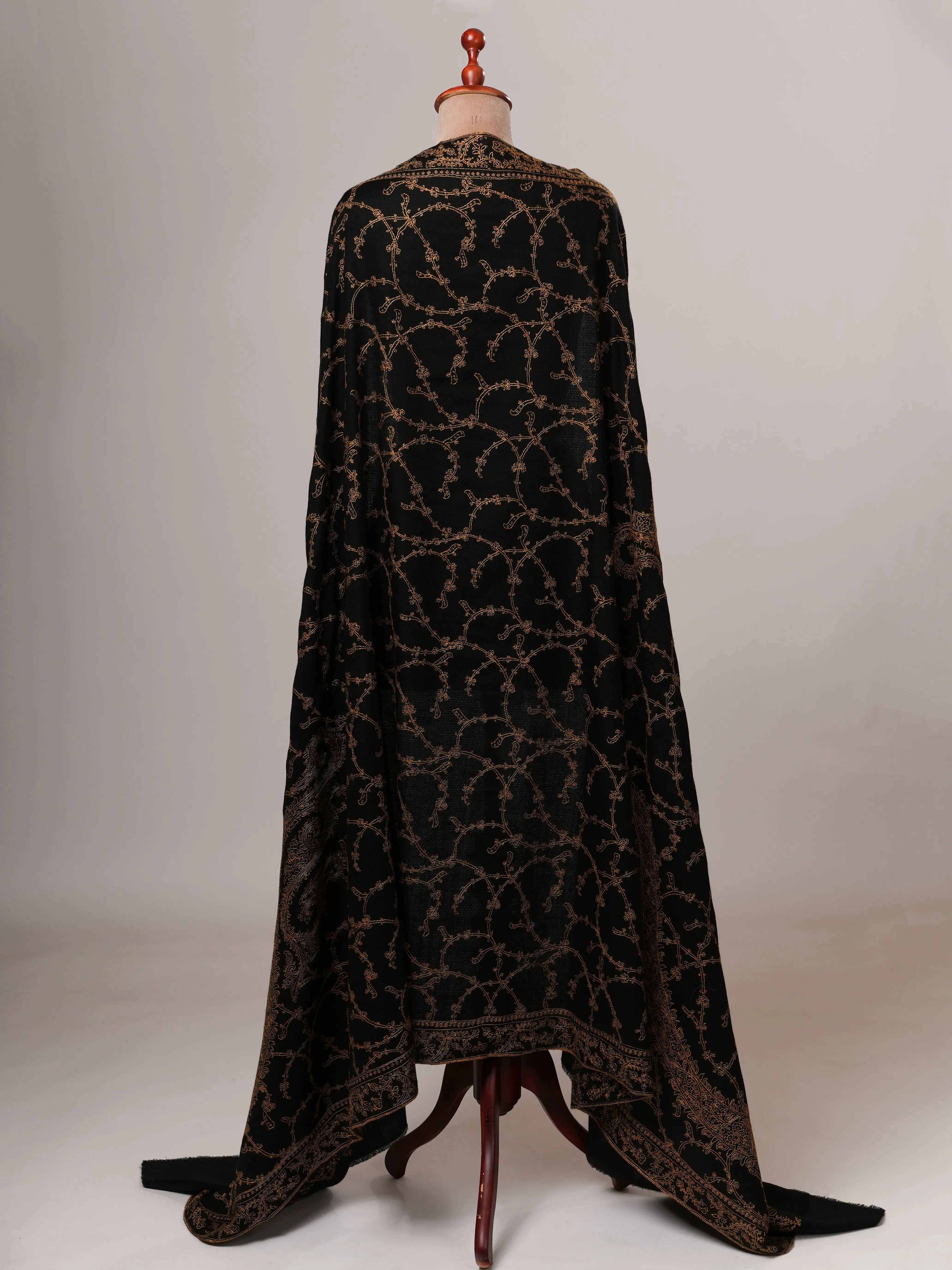Black Big Paisley Embroidered Oversized Pure Pashmina Shawl Shahkaar