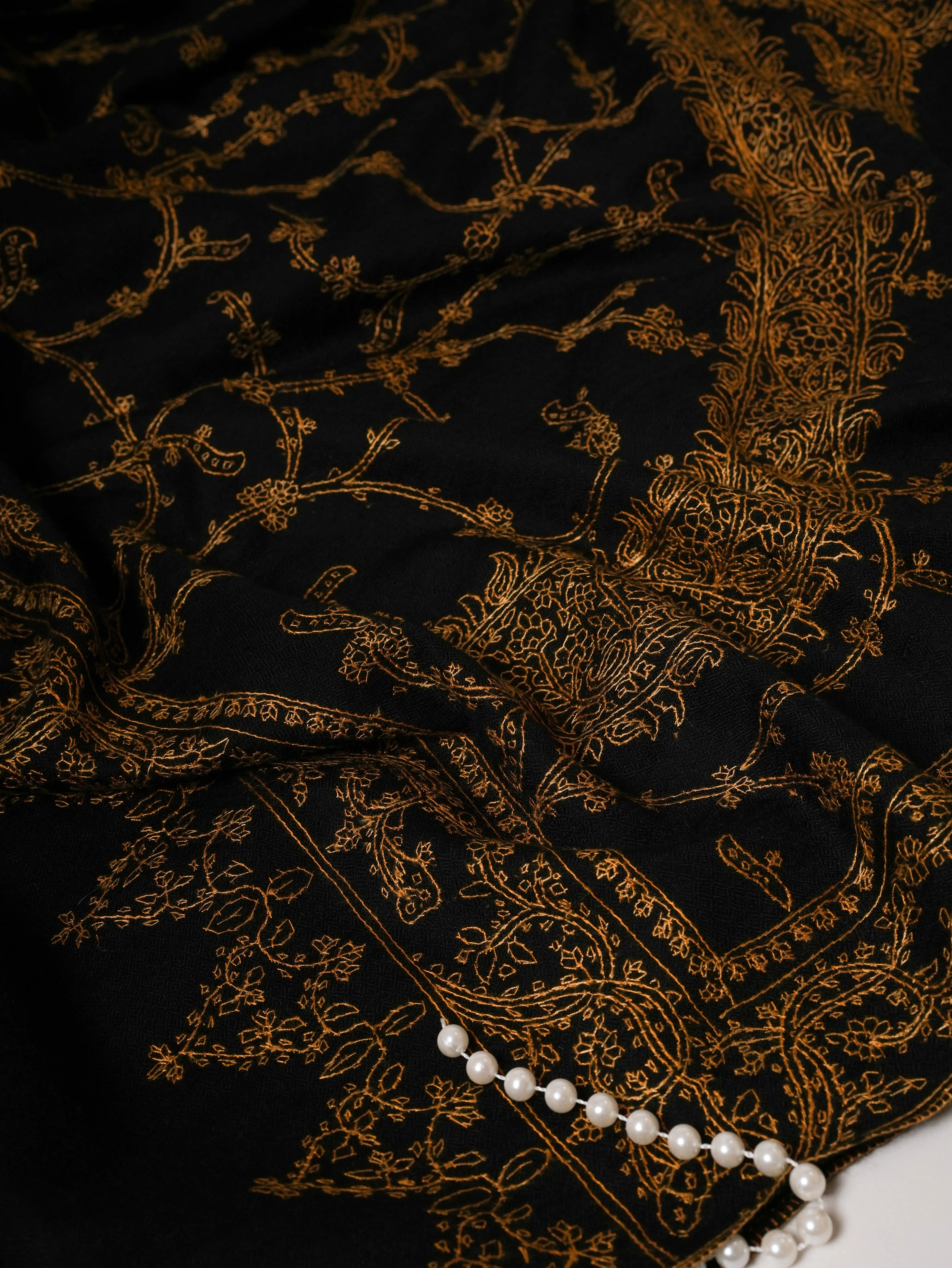 Black Big Paisley Embroidered Oversized Pure Pashmina Shawl Shahkaar