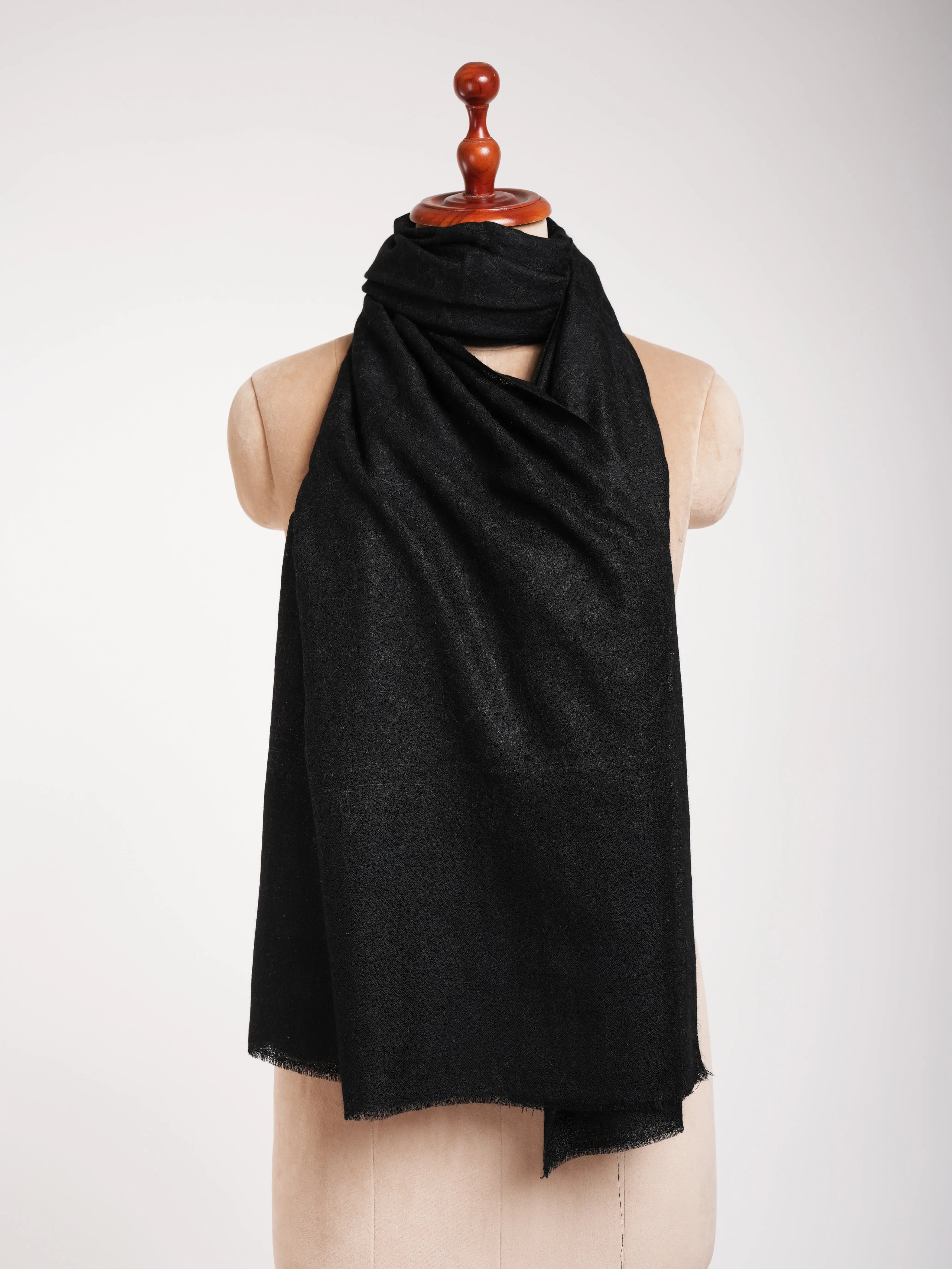 Black Cashmere Pashmina Scarf with Black Embroidery Shahkaar