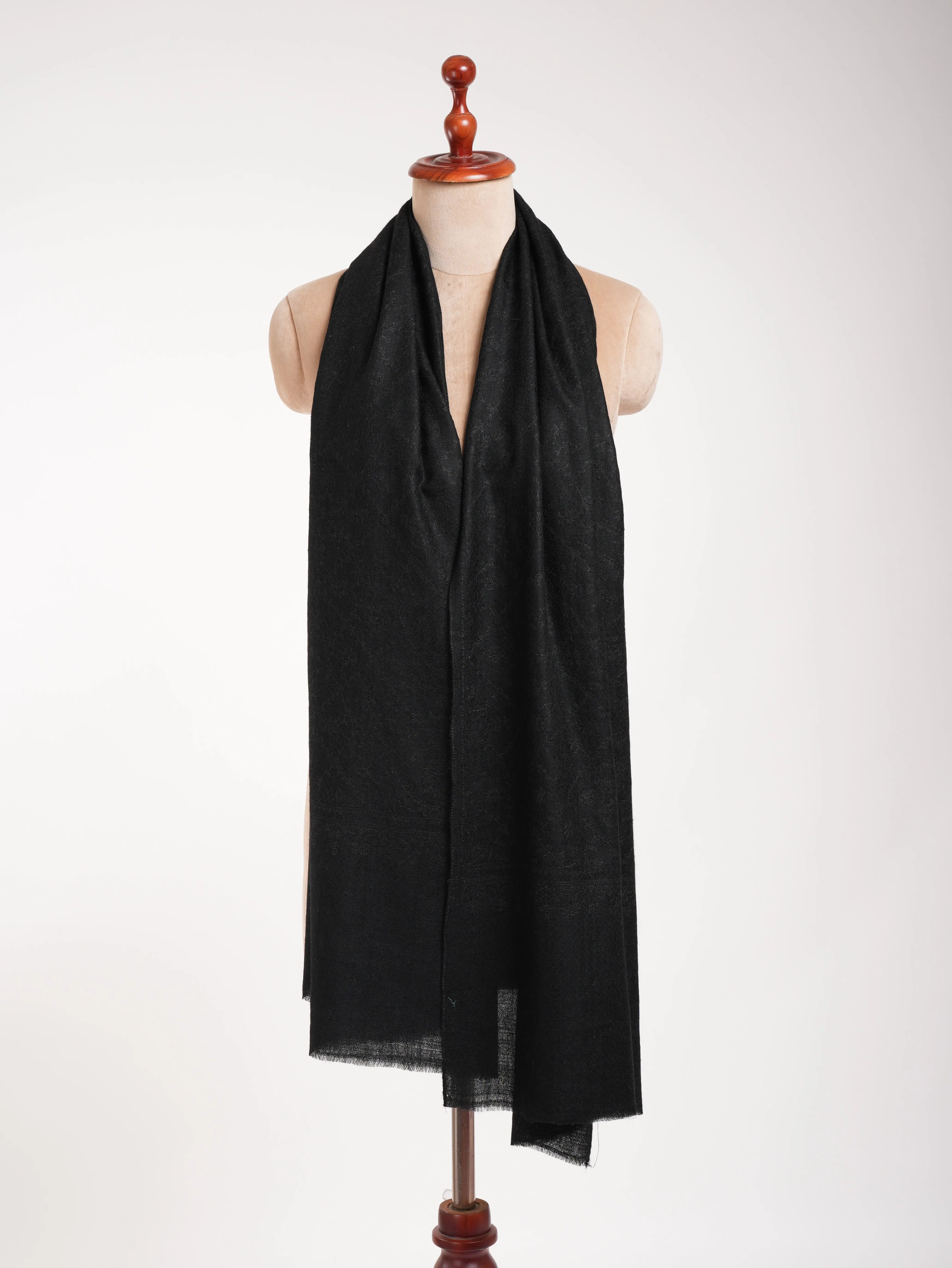 Black Cashmere Pashmina Scarf with Black Embroidery Shahkaar