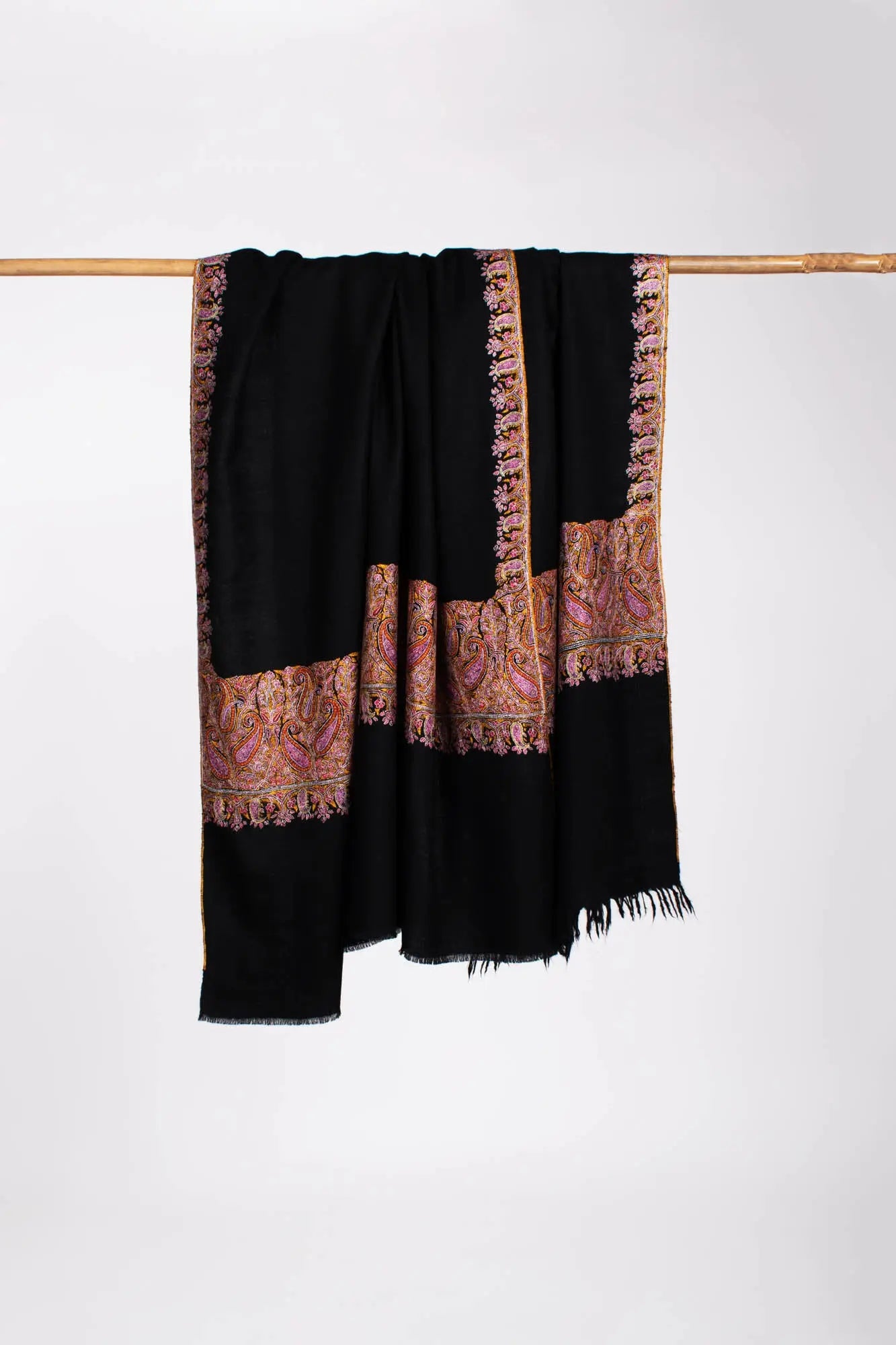 Black Embroidered Indian Pashmina Shawl Shahkaar