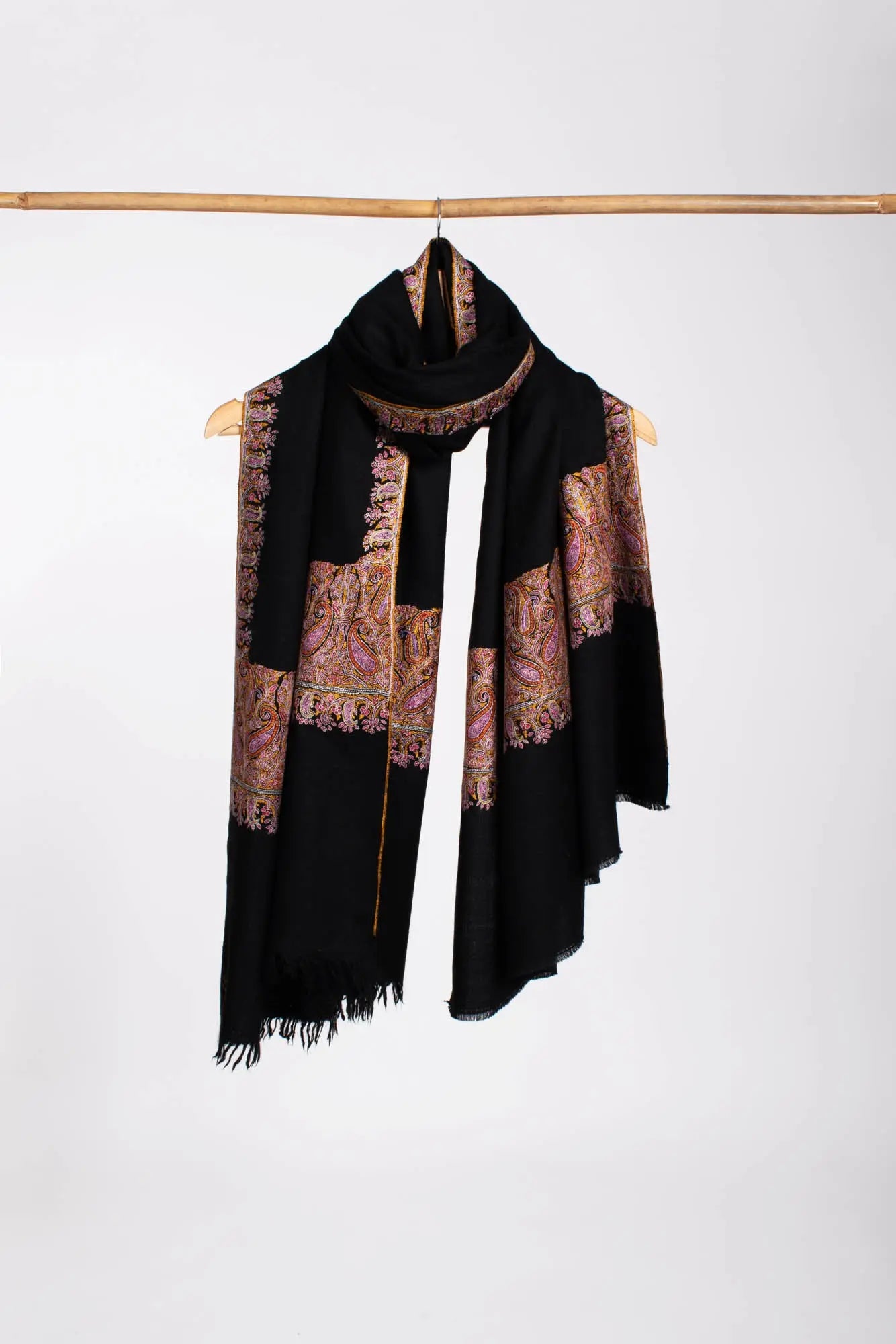 Black Embroidered Indian Pashmina Shawl Shahkaar